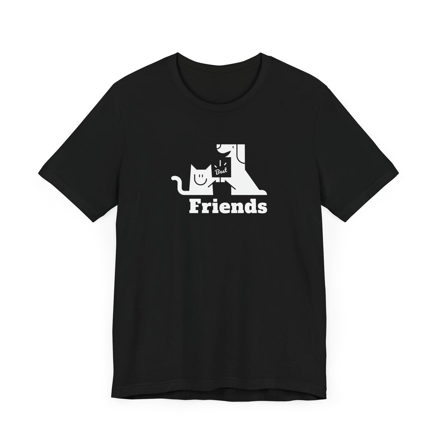 Cat & Dog Hi-5 Each Other Best Friends White Print Unisex Jersey Short Sleeve Tee