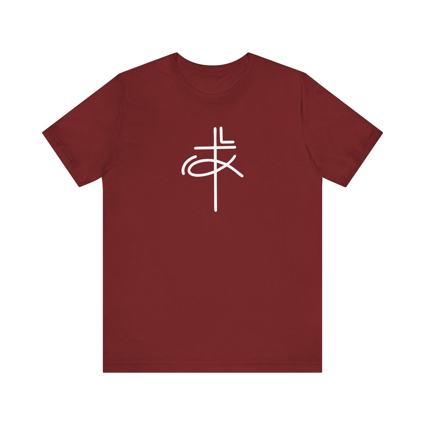 Crucifix Ichthys Jesus Fish White Print Unisex Jersey Short Sleeve Tee