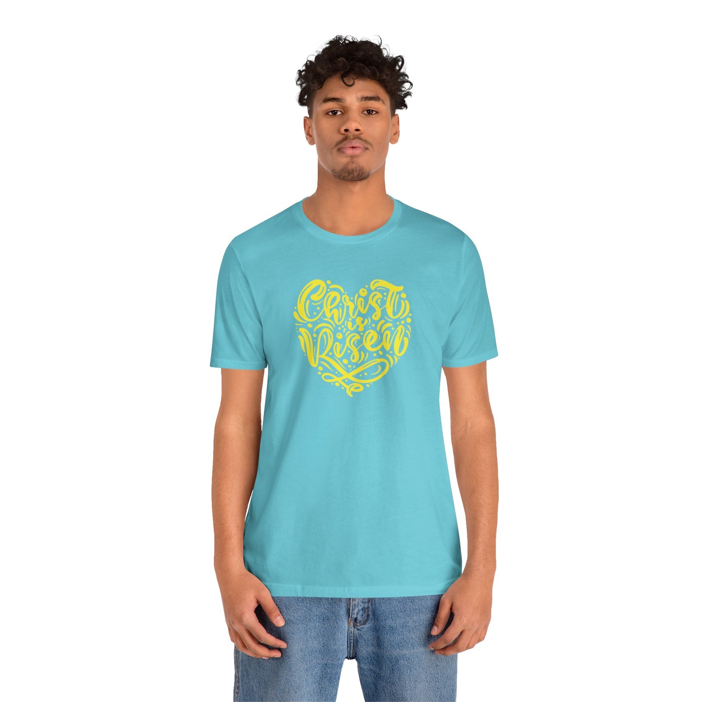 Christ is Risen Heart Shaped Yellow Print Unisex Jersey Short Sleeve Tee