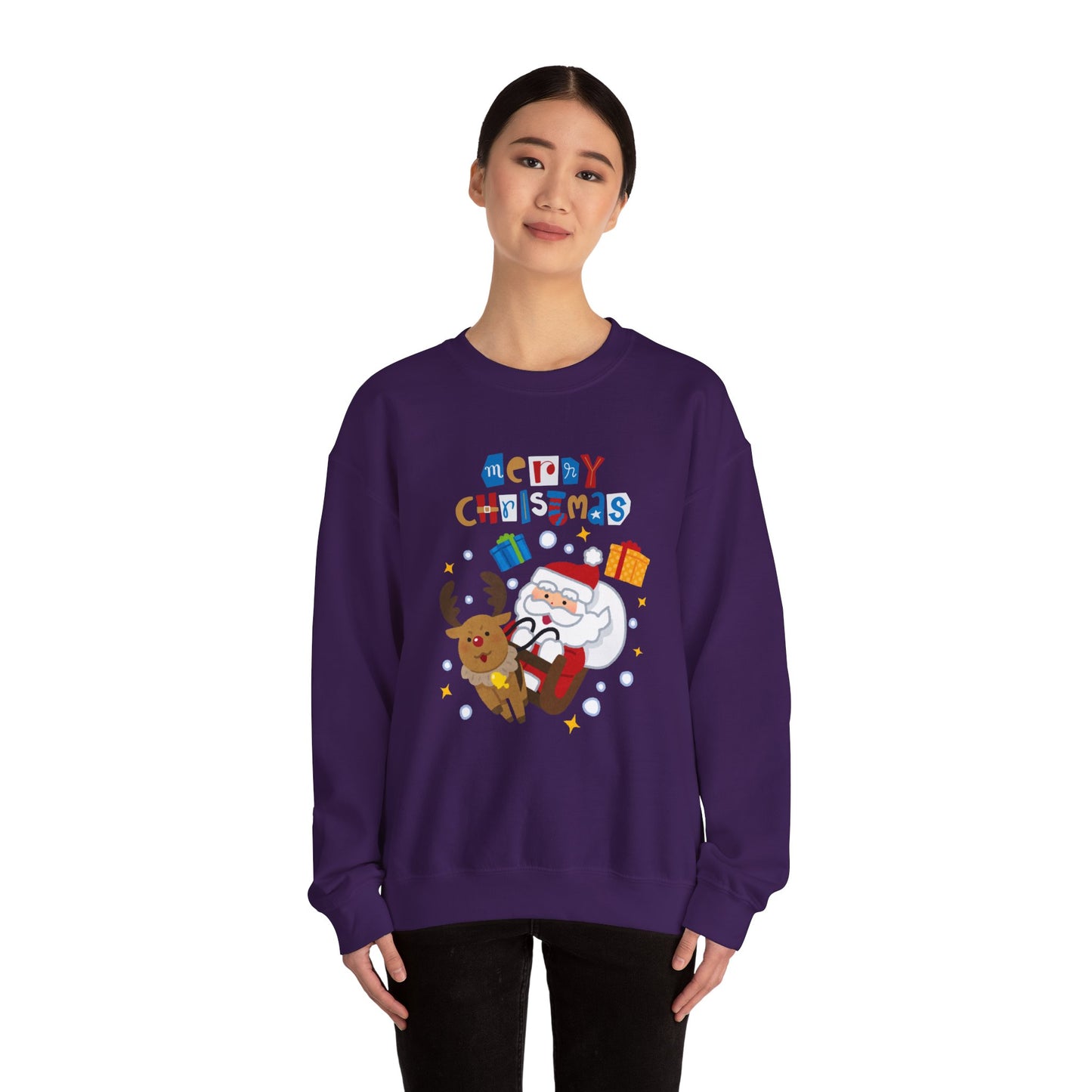 Unisex Heavy Blend Crewneck Sweatshirt Santa & Reindeer Merry Christmas π
π¦β¨