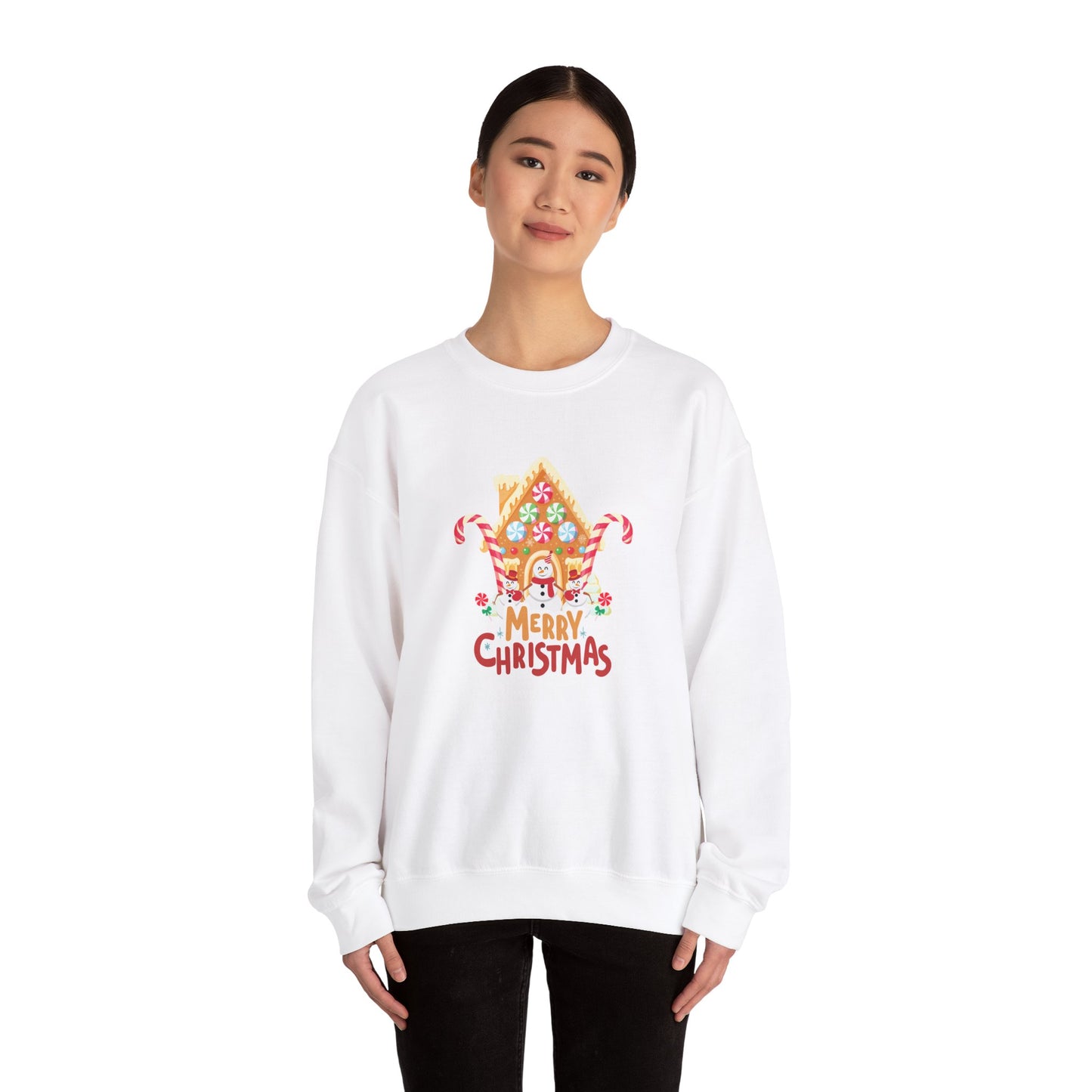 Unisex Heavy Blend Crewneck Sweatshirt Merry Christmas with Snowman Family πβοΈπ