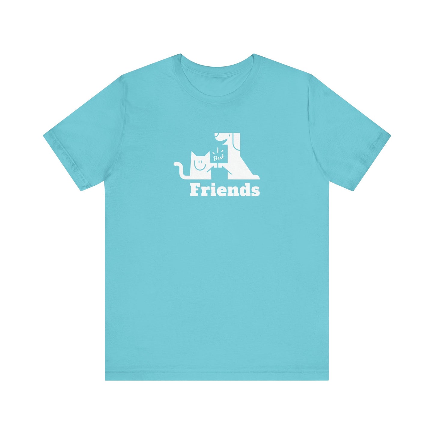Cat & Dog Hi-5 Each Other Best Friends White Print Unisex Jersey Short Sleeve Tee