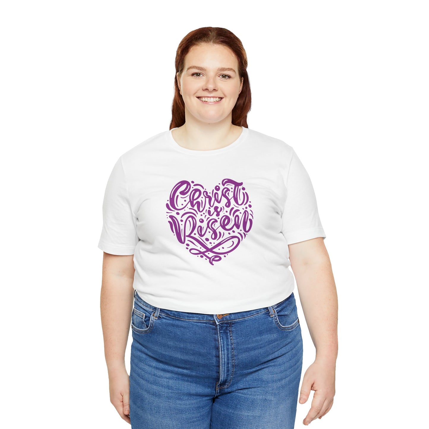 Christ is Risen Heart Shaped Purple Print Unisex Jersey Short Sleeve Tee