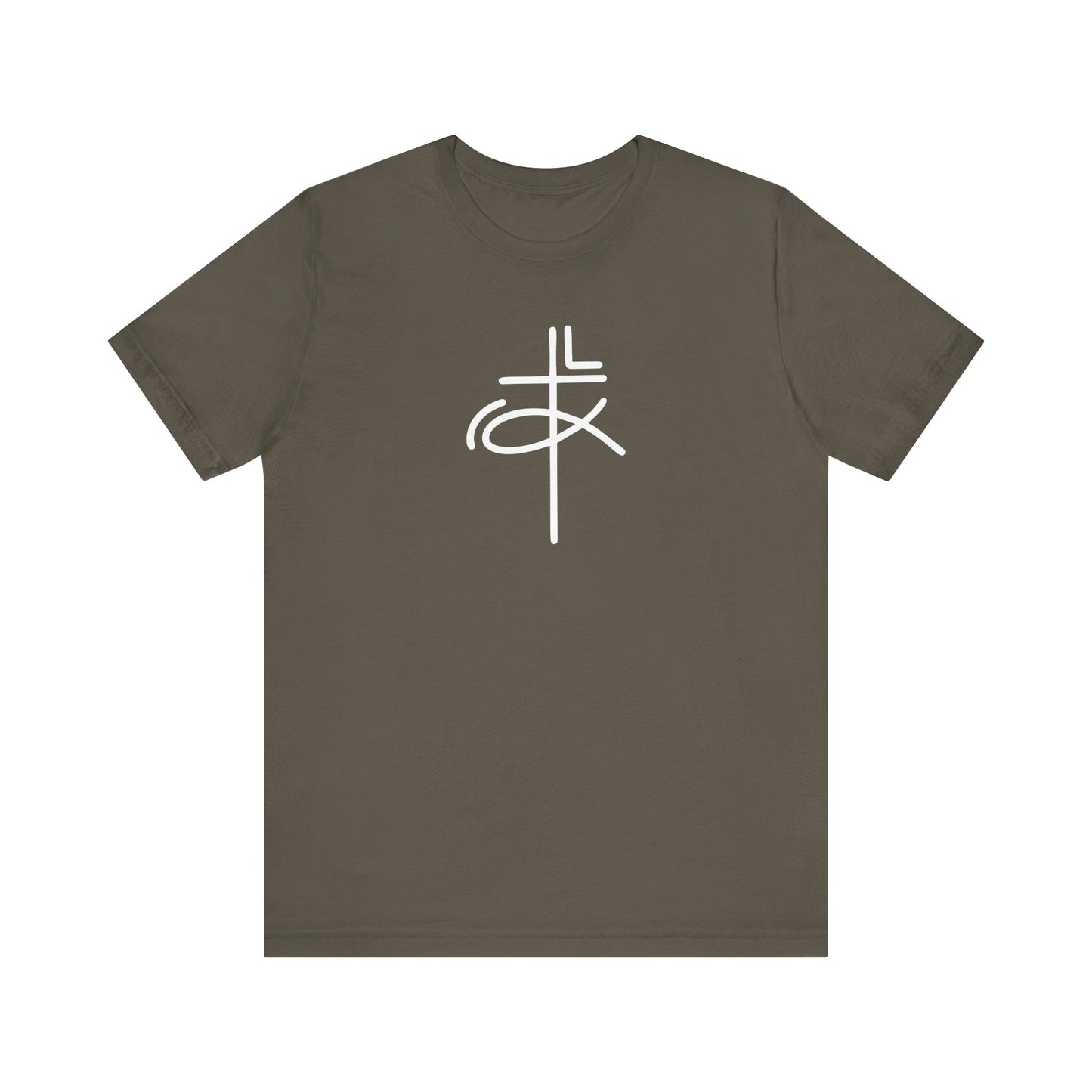 Crucifix Ichthys Jesus Fish White Print Unisex Jersey Short Sleeve Tee