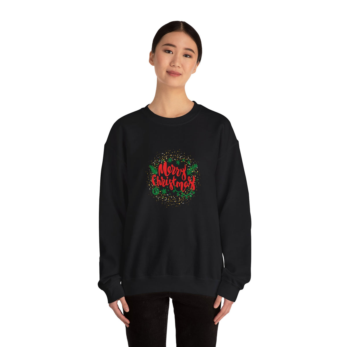 Unisex Heavy Blend Crewneck Sweatshirt Merry Christmas in Gold Wreath πβ¨
