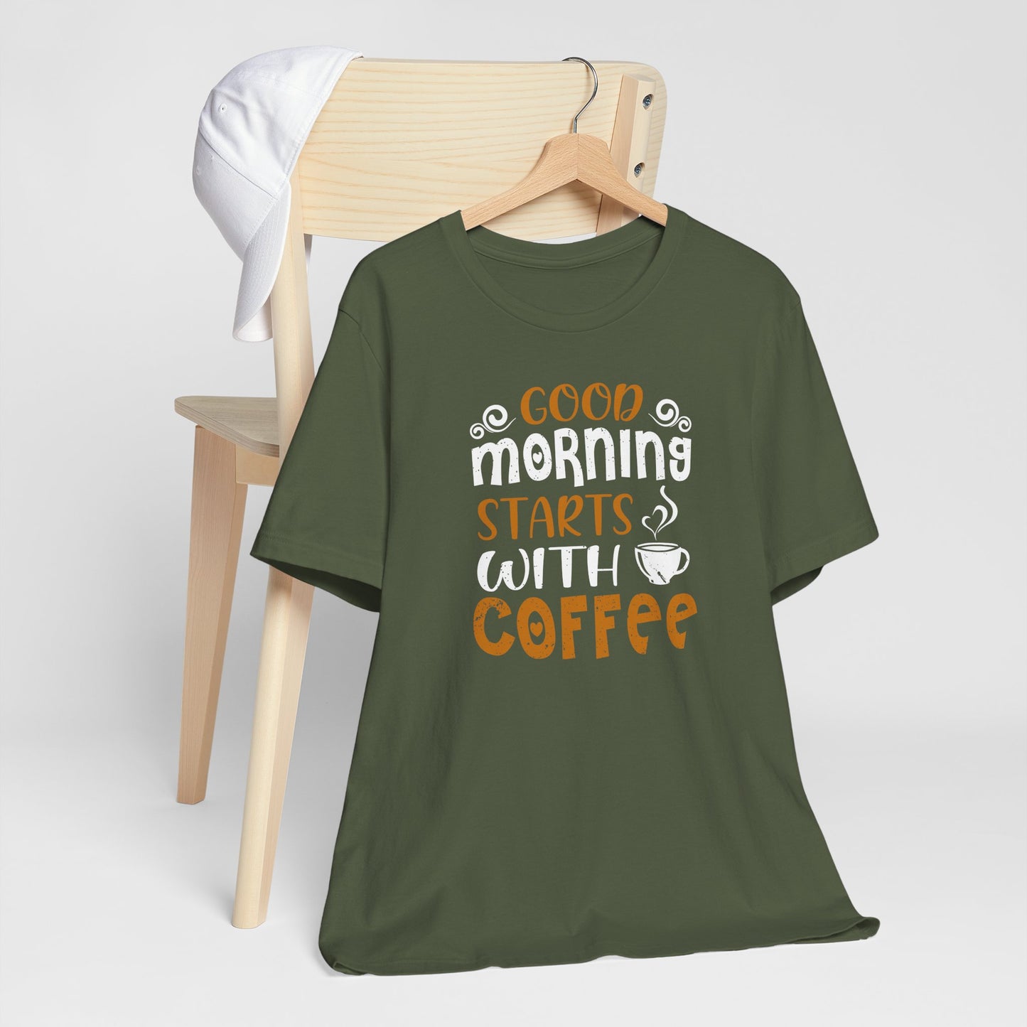 Good Morning Starts With Coffee Unisex Jersey Short Sleeve Tee