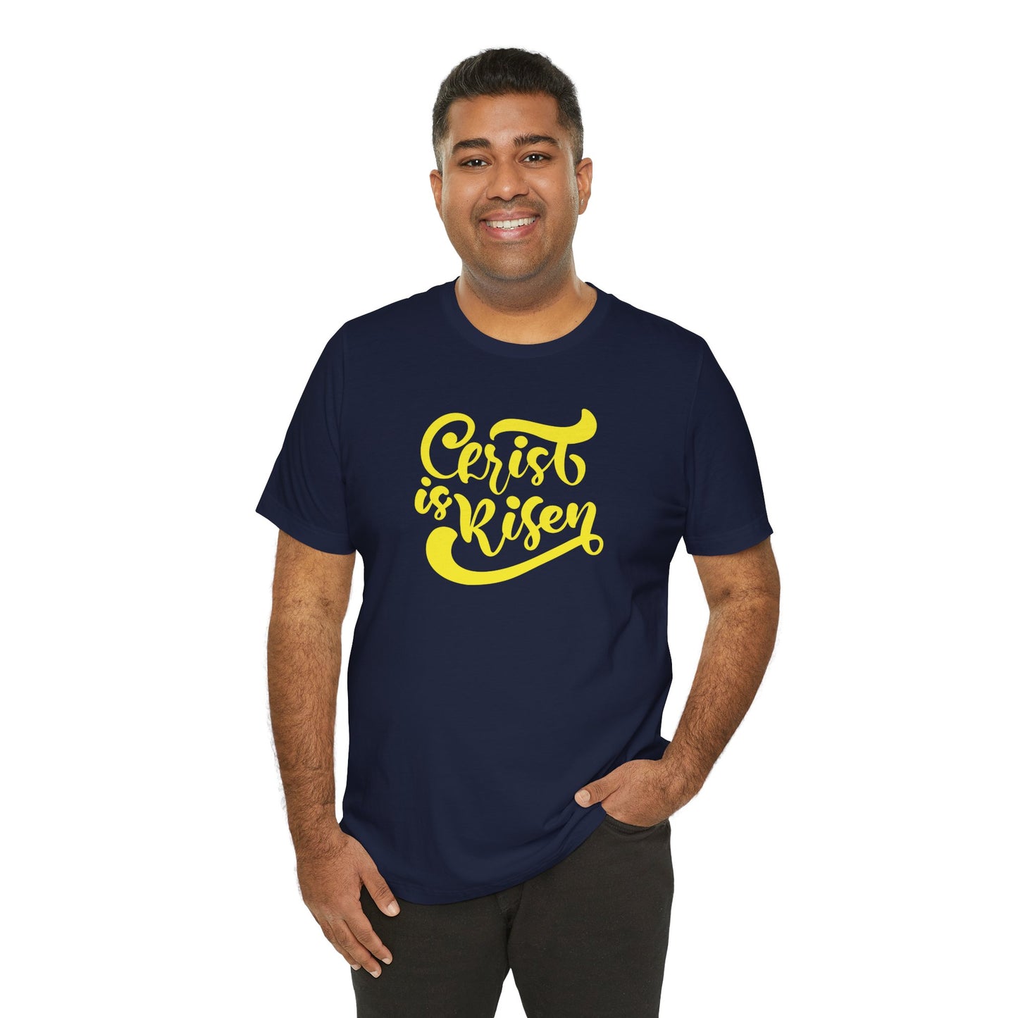 Christ is Risen Yellow Print Unisex Jersey Short Sleeve Tee