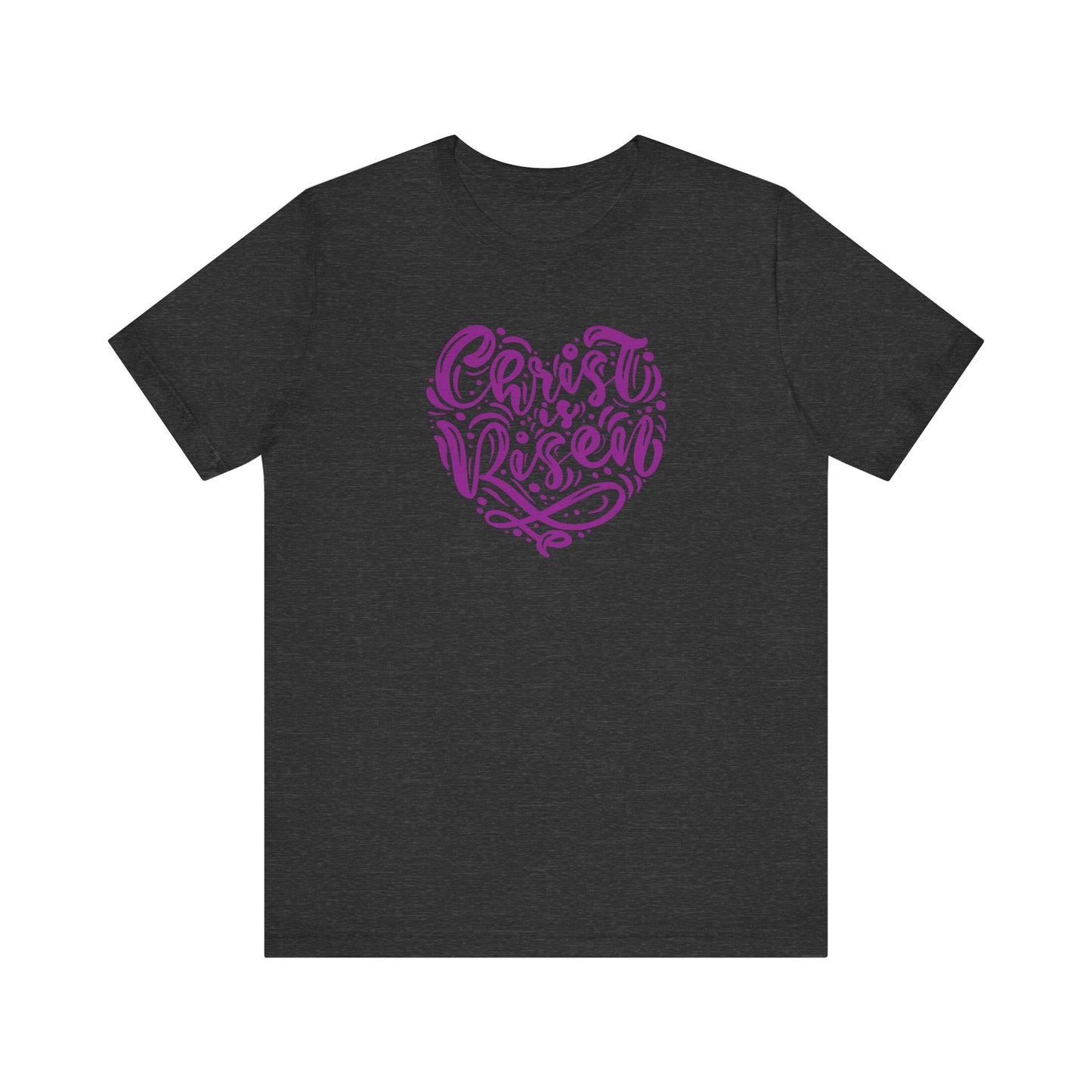 Christ is Risen Heart Shaped Purple Print Unisex Jersey Short Sleeve Tee