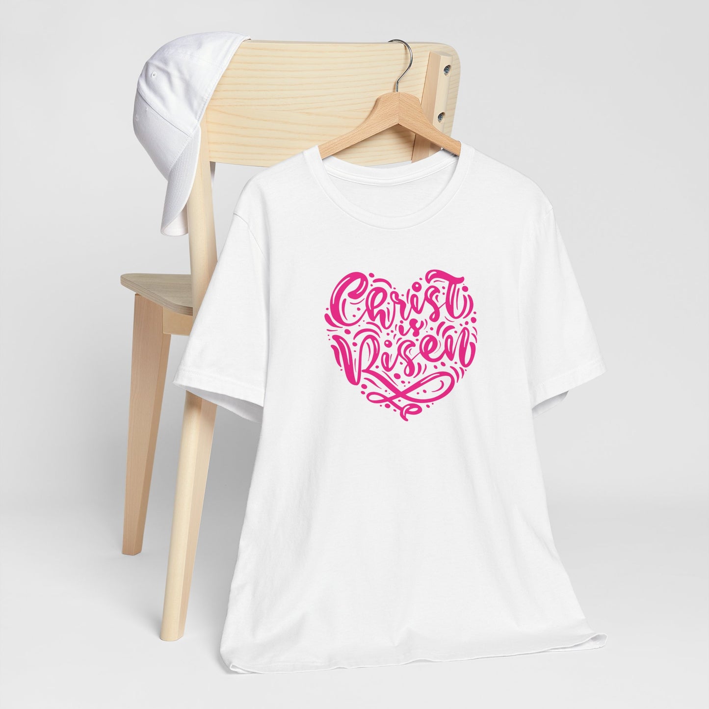 Christ is Risen Heart Shaped Pink Print Unisex Jersey Short Sleeve Tee