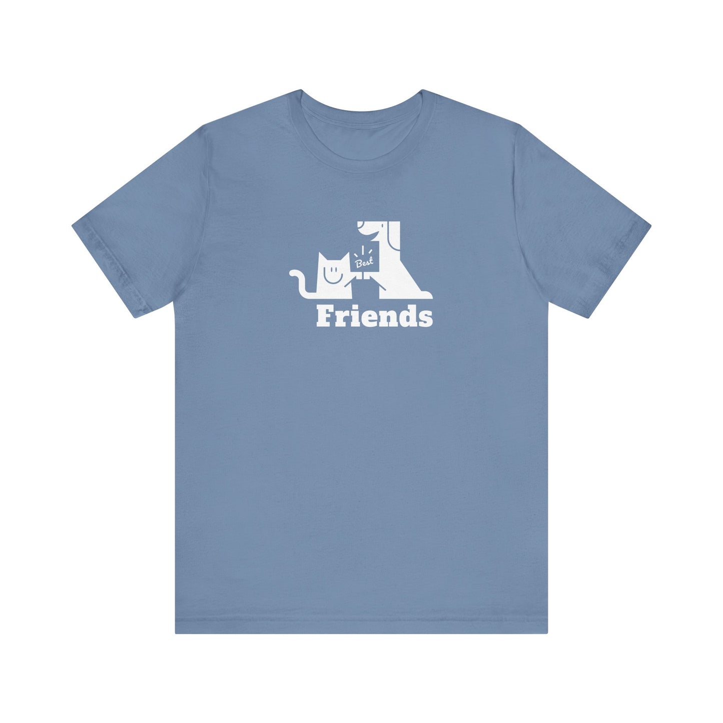 Cat & Dog Hi-5 Each Other Best Friends White Print Unisex Jersey Short Sleeve Tee