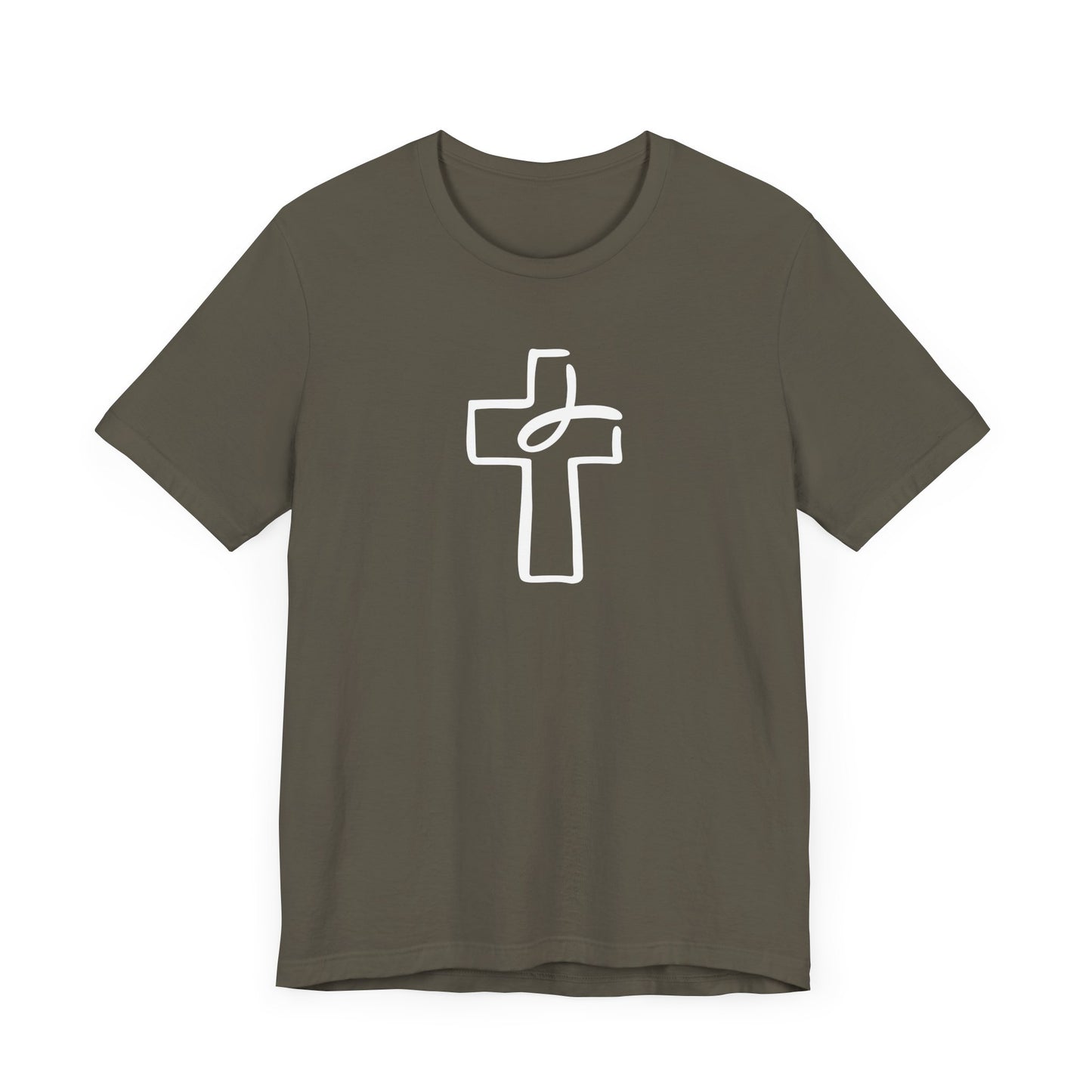 Crucifix Ichthys "Jesus Fish" White Print Unisex Jersey Short Sleeve Tee