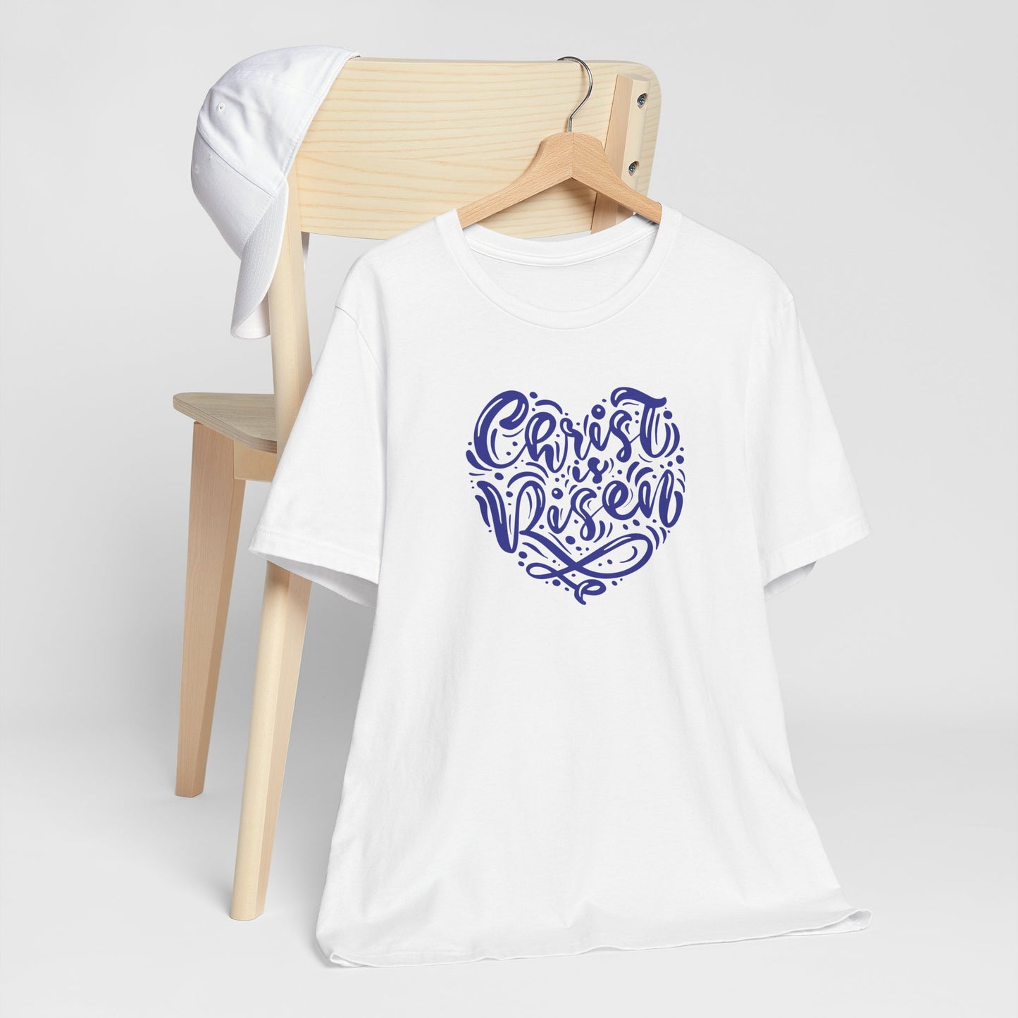 Christ is Risen Heart Shaped Navy Print Unisex Jersey Short Sleeve Tee