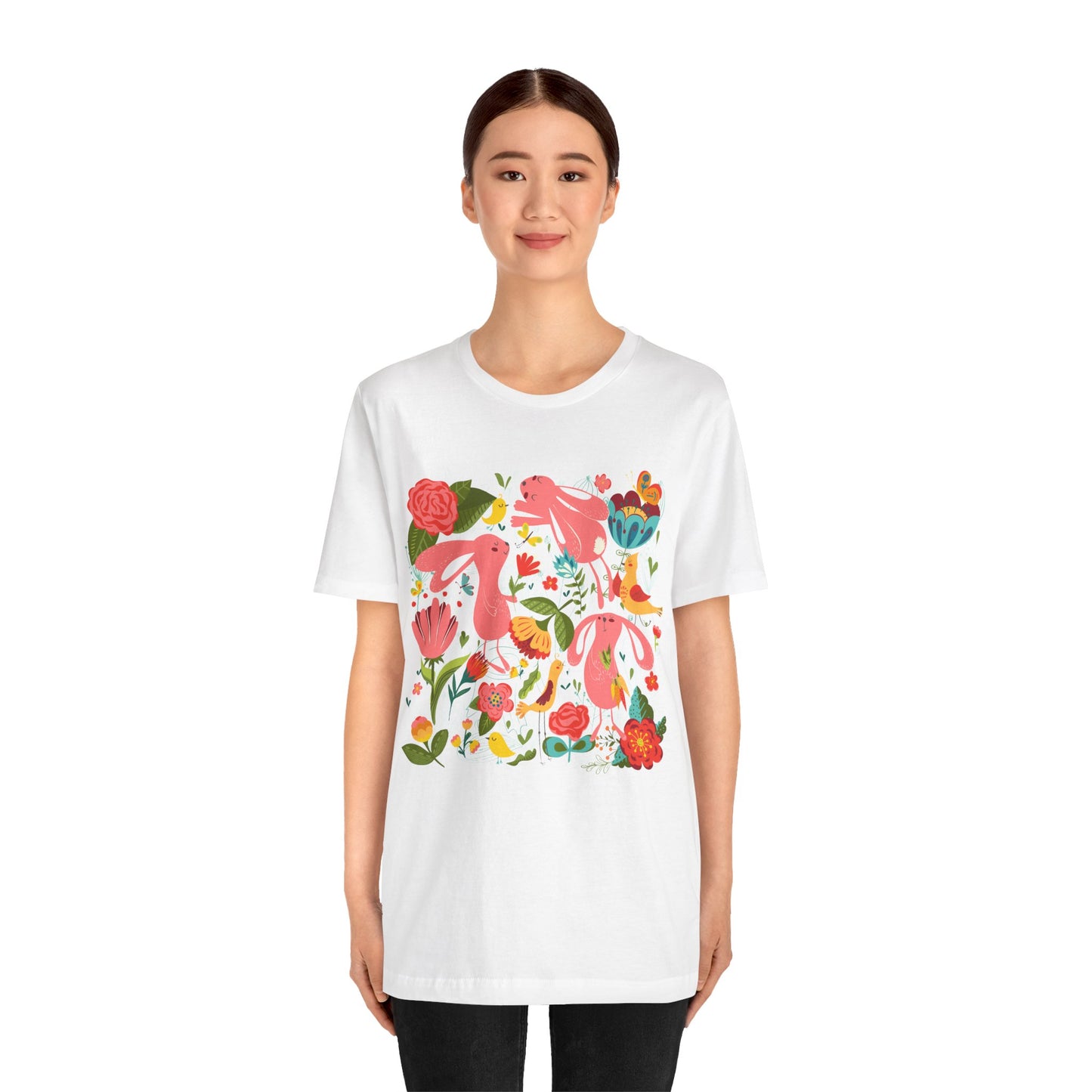 Bunny Bonanza Colorful Boho Easter Rabbit Trio Unisex Jersey Short Sleeve Tee