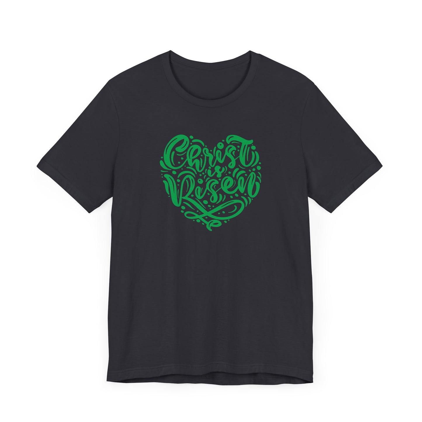 Christ is Risen Heart Shaped Green Print Unisex Jersey Short Sleeve Tee