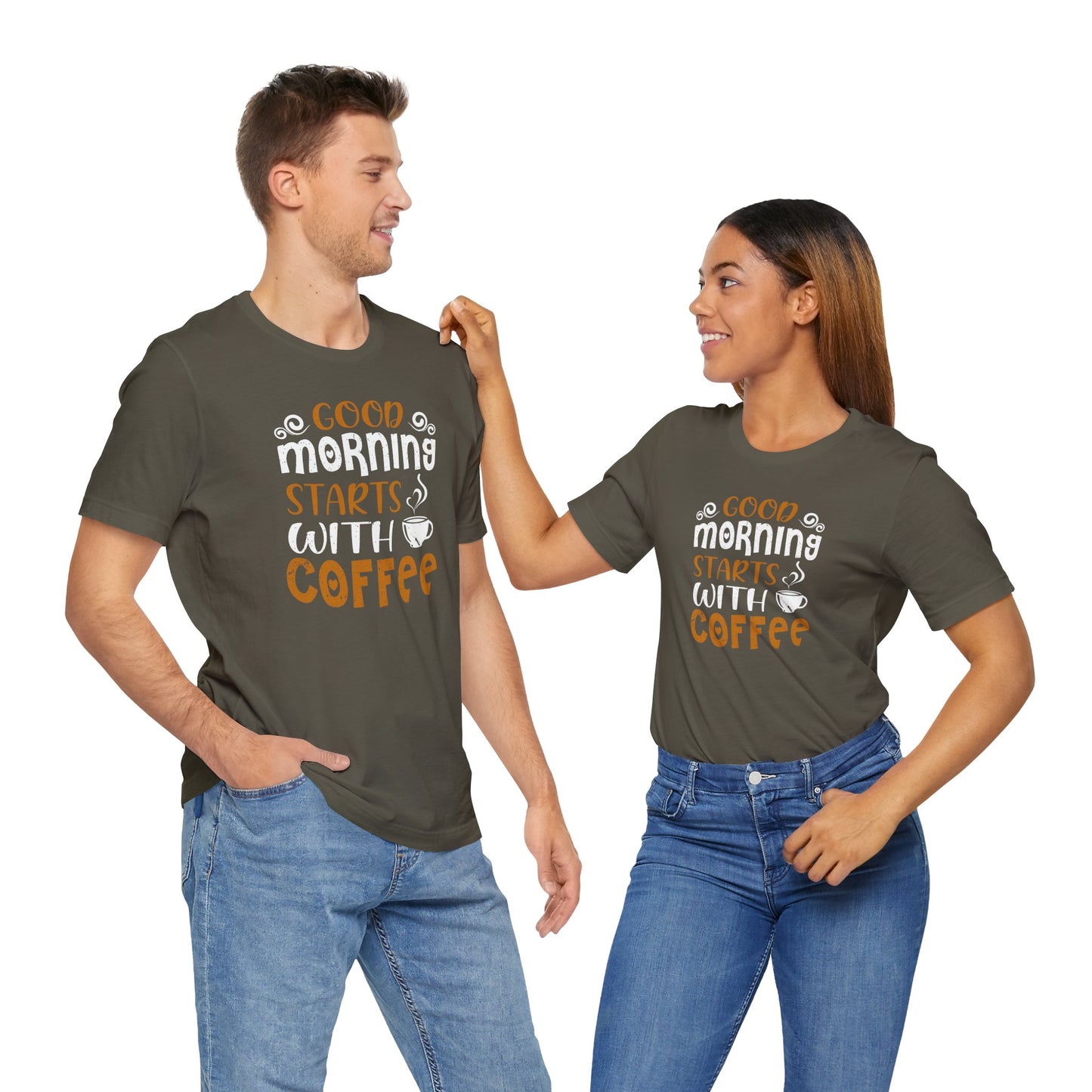Good Morning Starts With Coffee Unisex Jersey Short Sleeve Tee