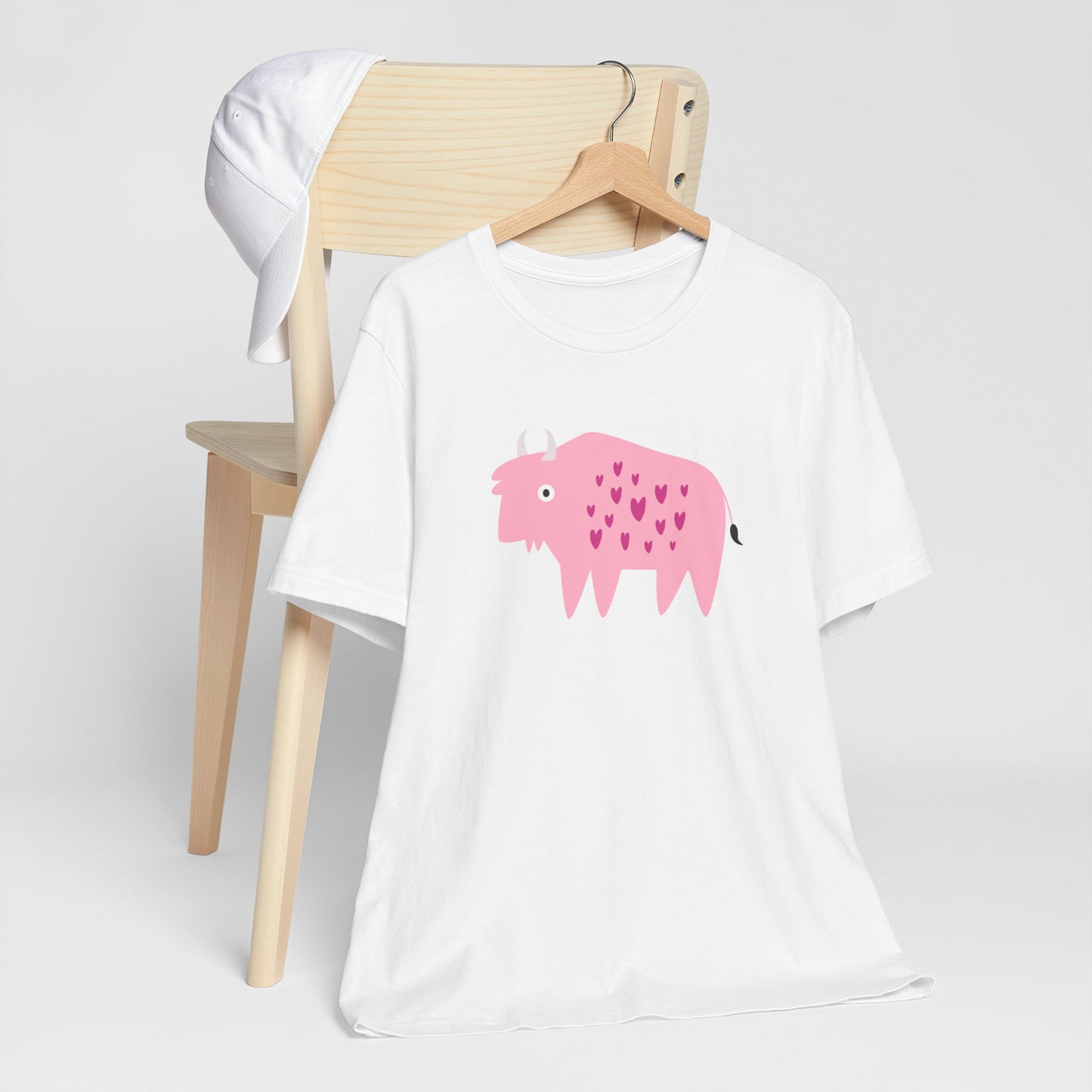 Adorably Quirky Pink Bison With Hearts Unisex Jersey Short Sleeve Tee