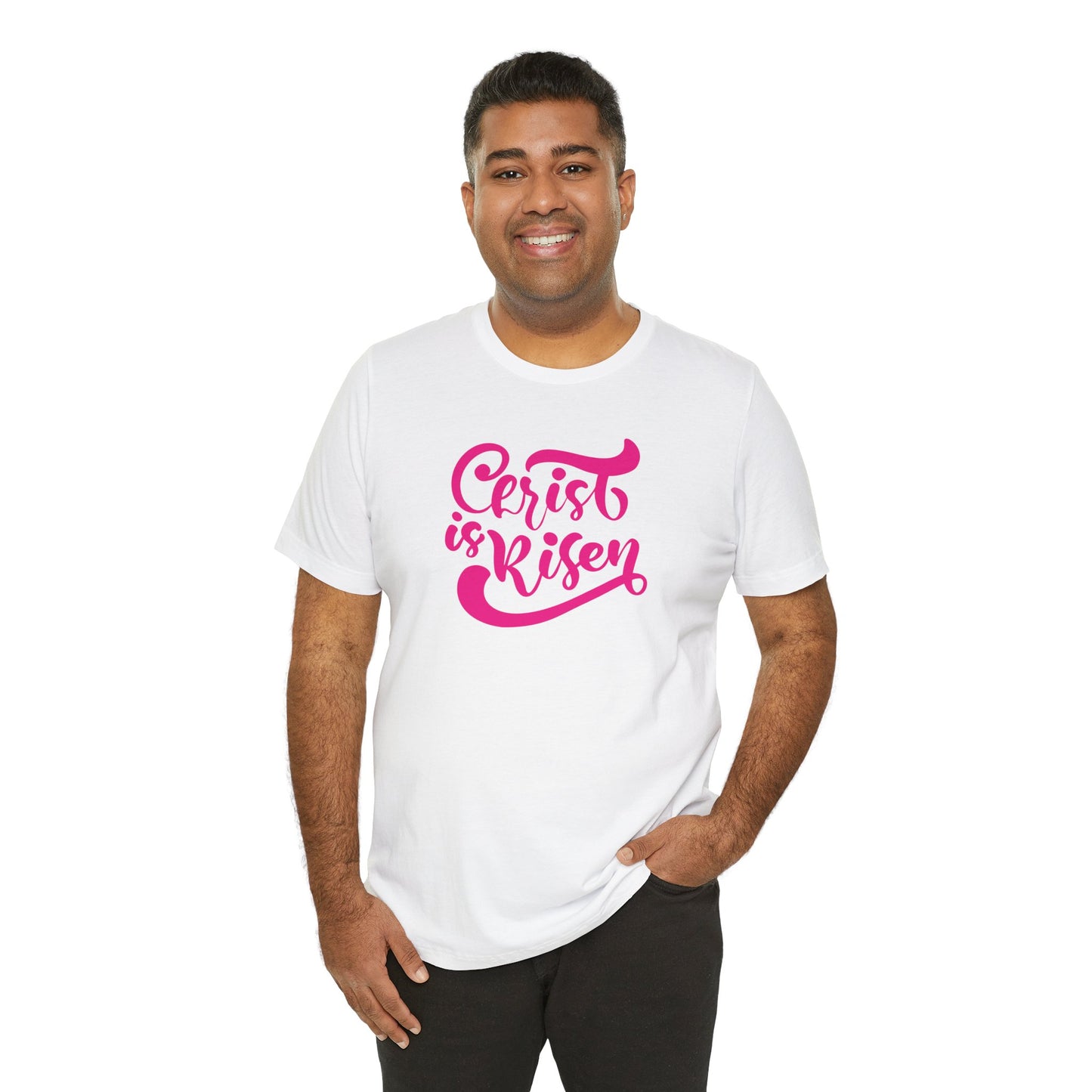Christ is Risen Pink Print Unisex Jersey Short Sleeve Tee
