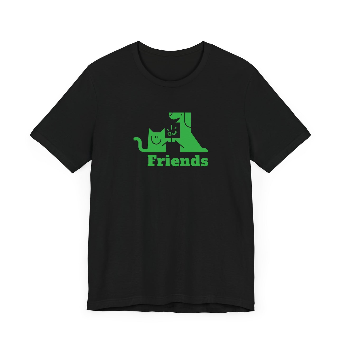 Cat & Dog Hi-5 Each Other Best Friends Green Print Unisex Jersey Short Sleeve Tee