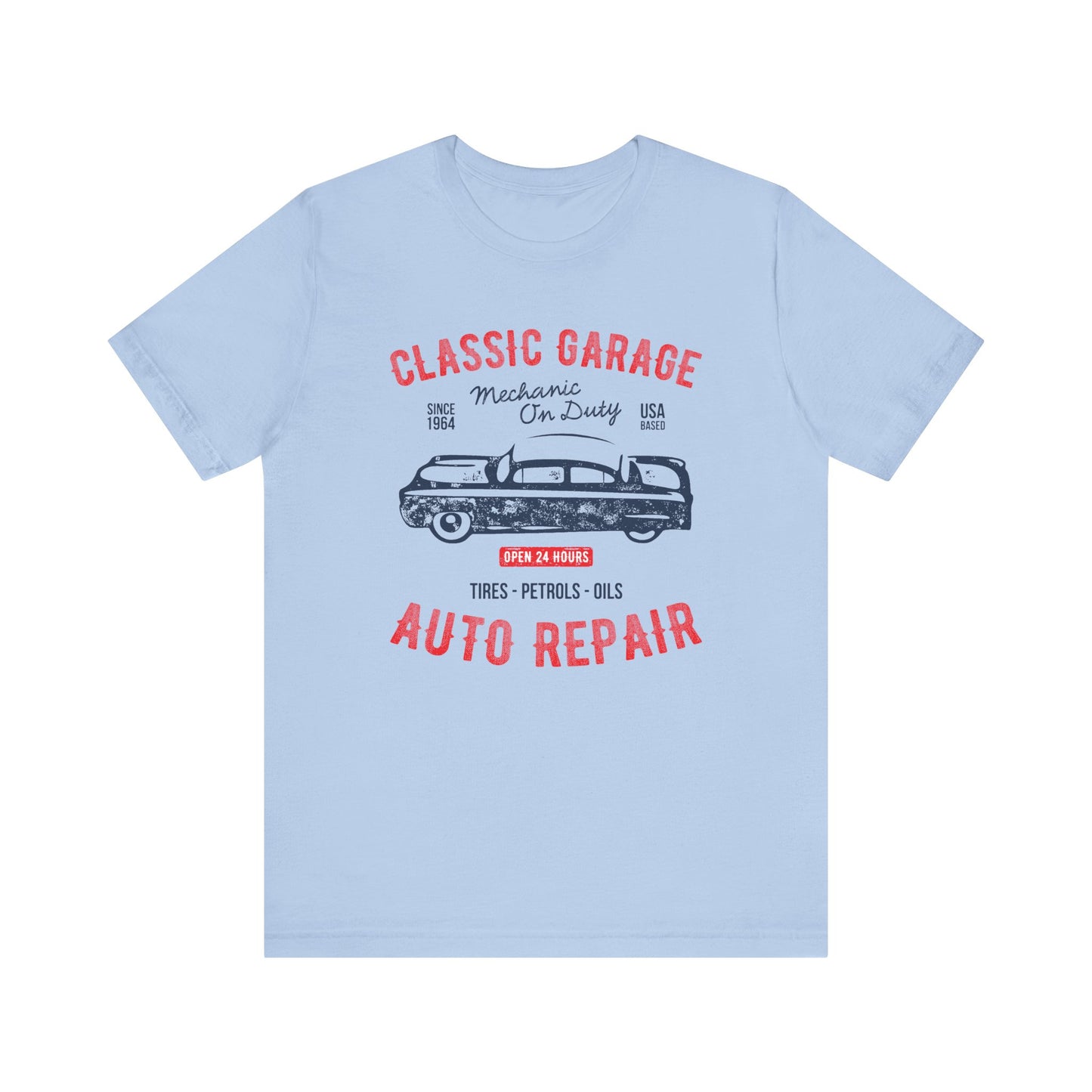 Unisex Jersey Short Sleeve Tee Classic Garage Auto Repair Red Print