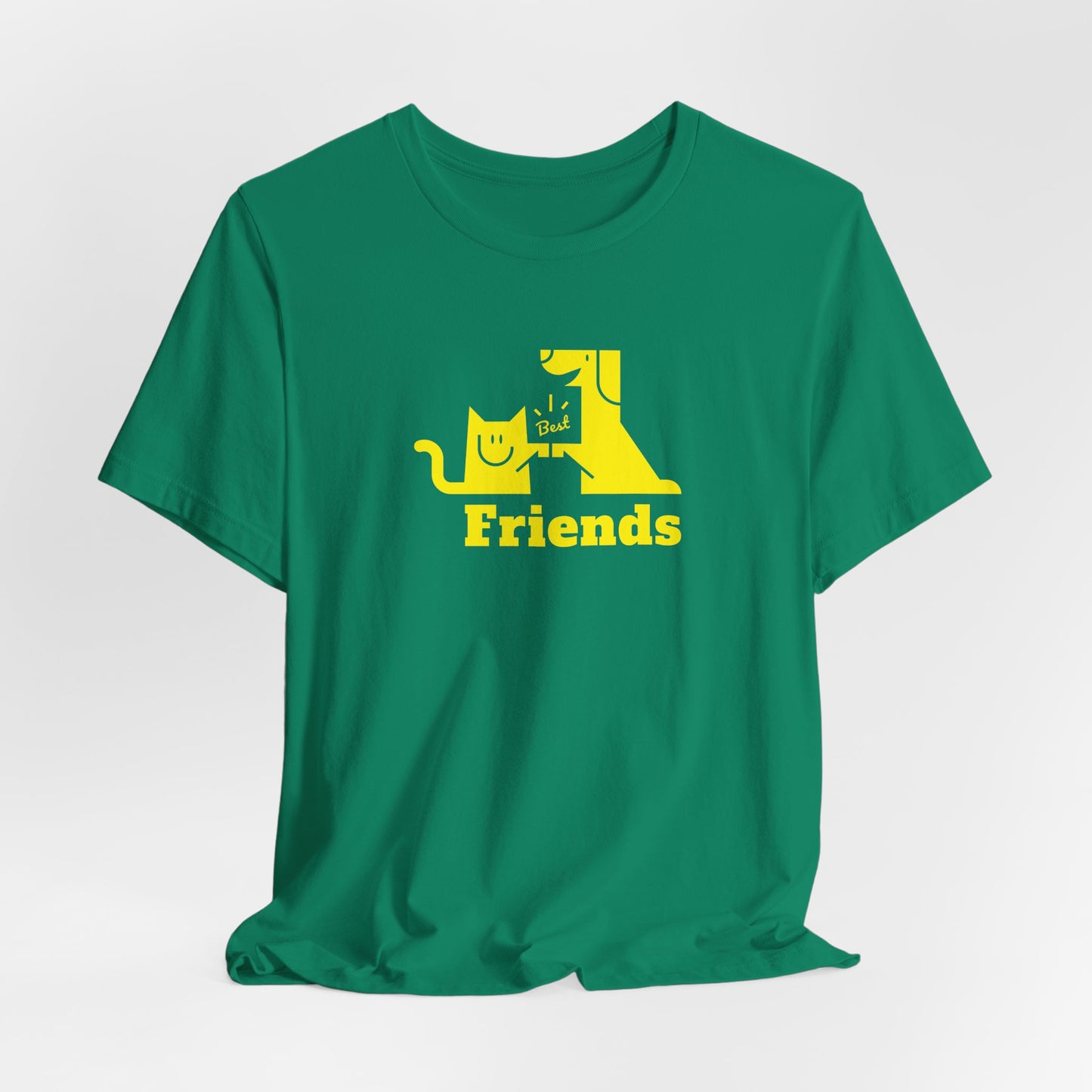 Cat & Dog Hi-5 Each Other Best Friends Yellow Print Unisex Jersey Short Sleeve Tee