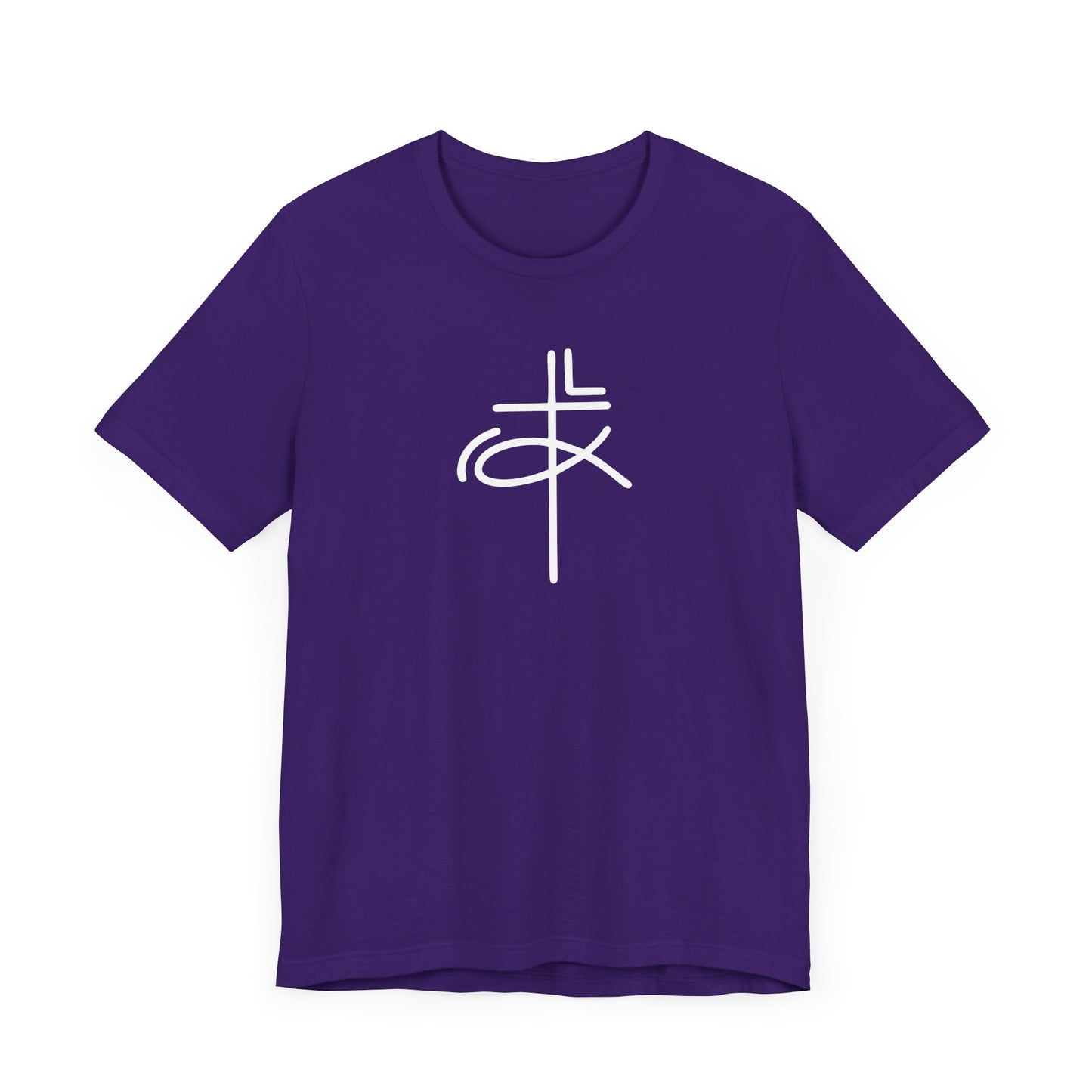 Crucifix Ichthys Jesus Fish White Print Unisex Jersey Short Sleeve Tee