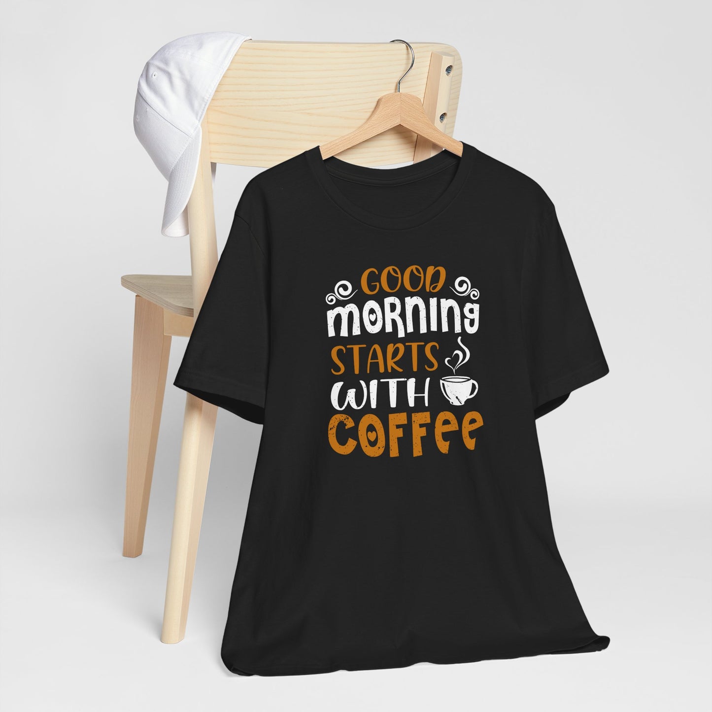 Good Morning Starts With Coffee Unisex Jersey Short Sleeve Tee