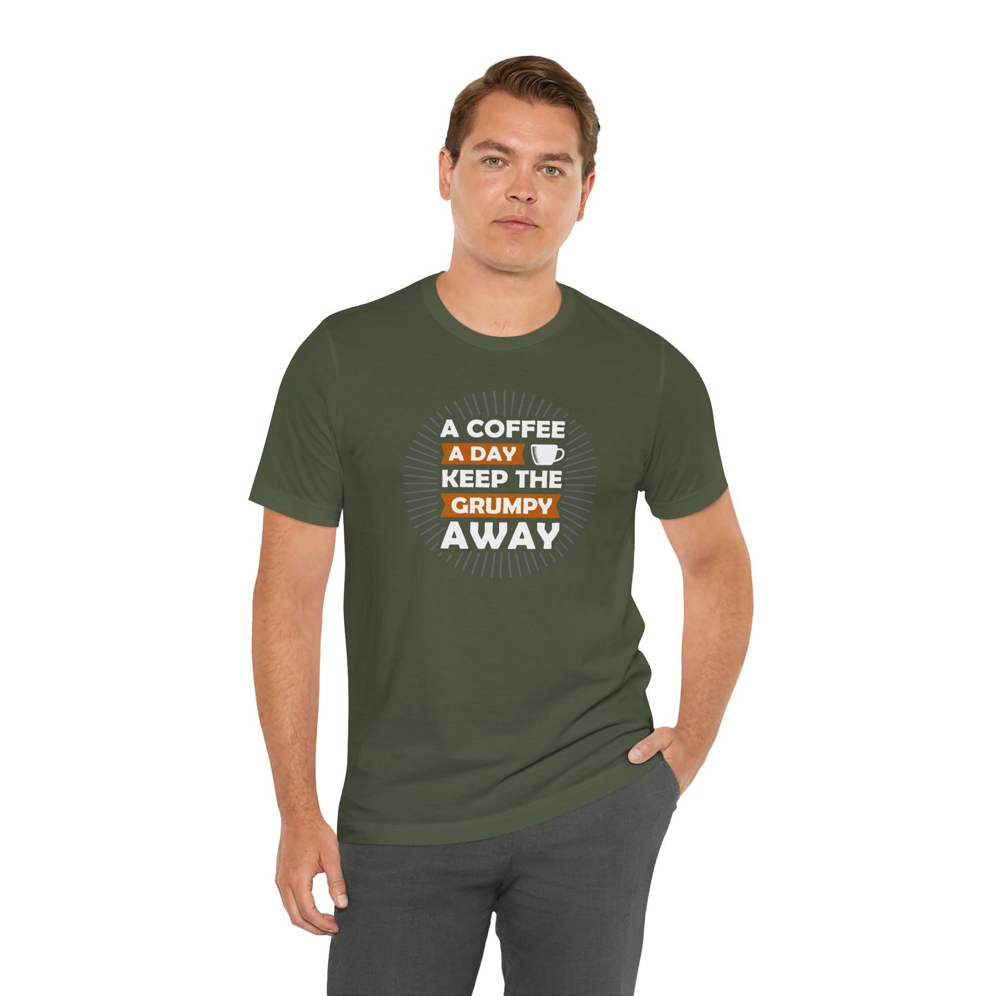 A Coffee A Day Keeps The Grumpy Away Unisex Jersey Short Sleeve Tee