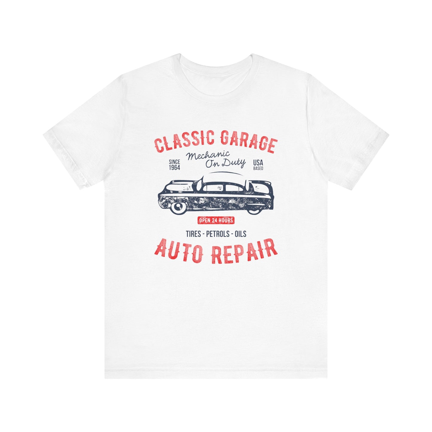 Unisex Jersey Short Sleeve Tee Classic Garage Auto Repair Red Print