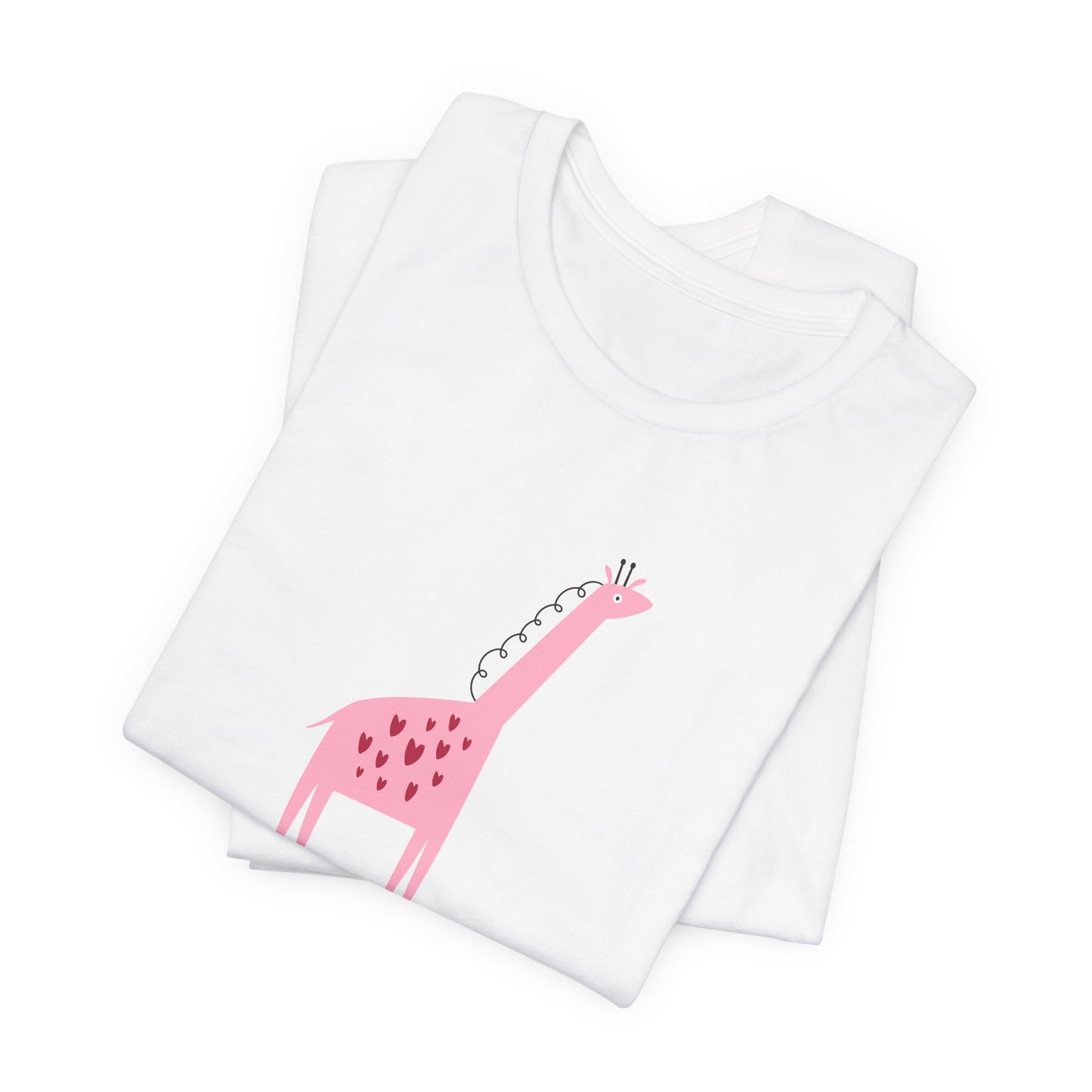 Adorable Pink Giraffe with Hearts Unisex Jersey Short Sleeve Tee