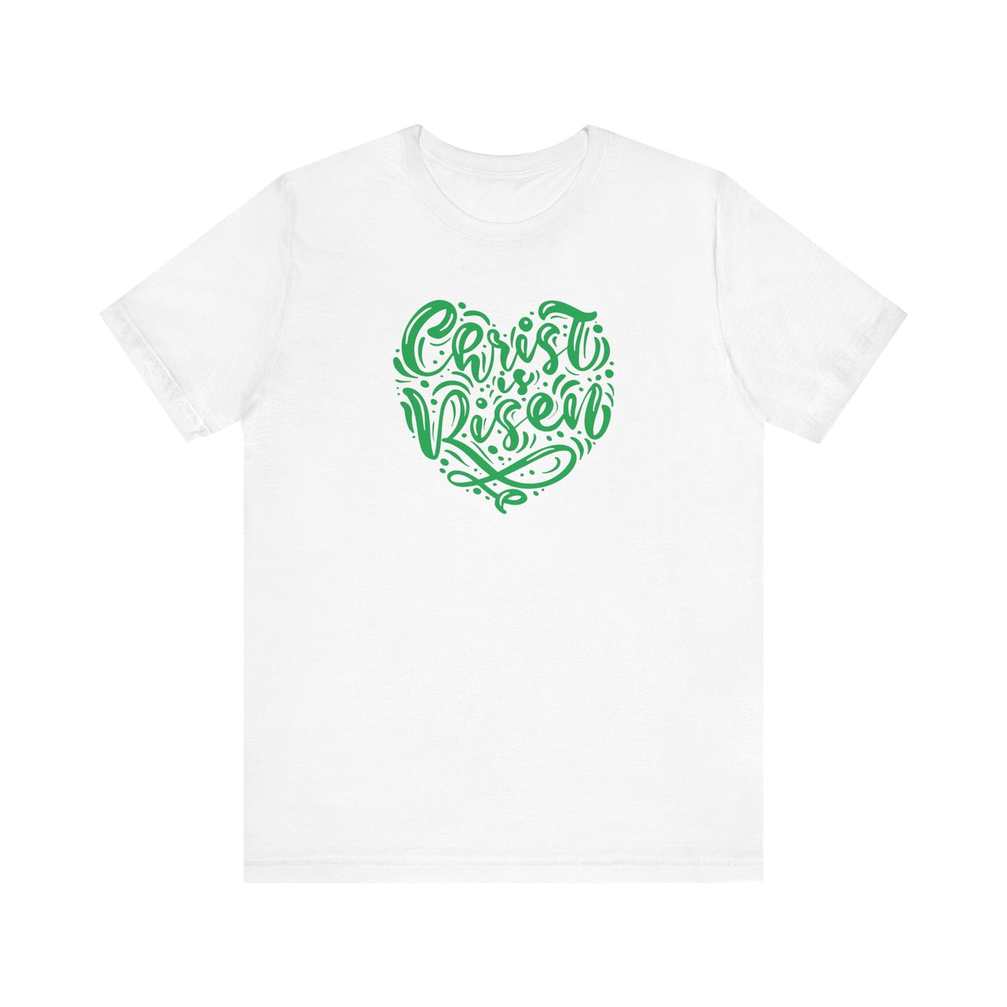 Christ is Risen Heart Shaped Green Print Unisex Jersey Short Sleeve Tee