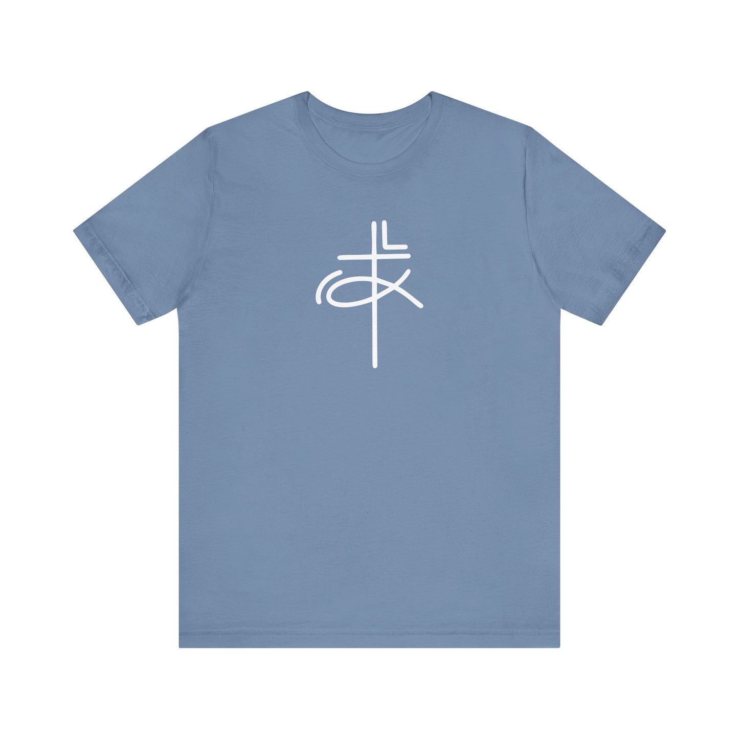 Crucifix Ichthys Jesus Fish White Print Unisex Jersey Short Sleeve Tee