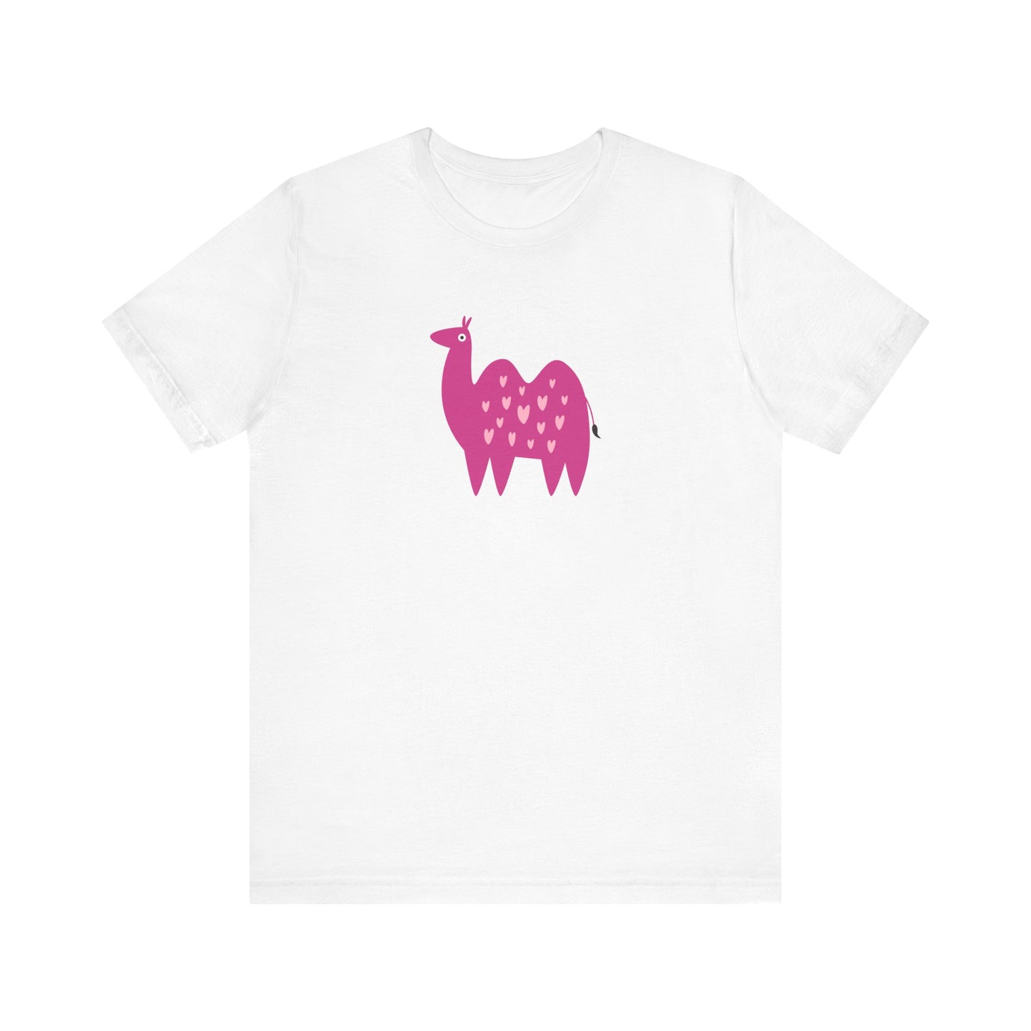 Adorably Quirky Pink Camel With Hearts Unisex Jersey Short Sleeve Tee