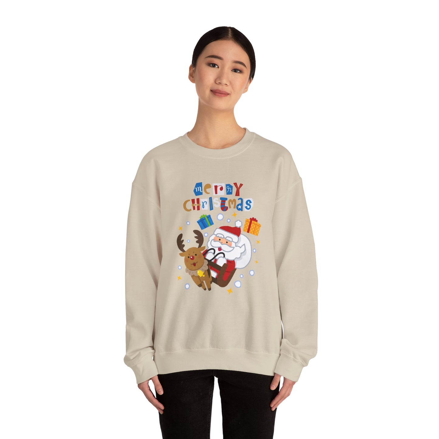 Unisex Heavy Blend Crewneck Sweatshirt Santa & Reindeer Merry Christmas π
π¦β¨
