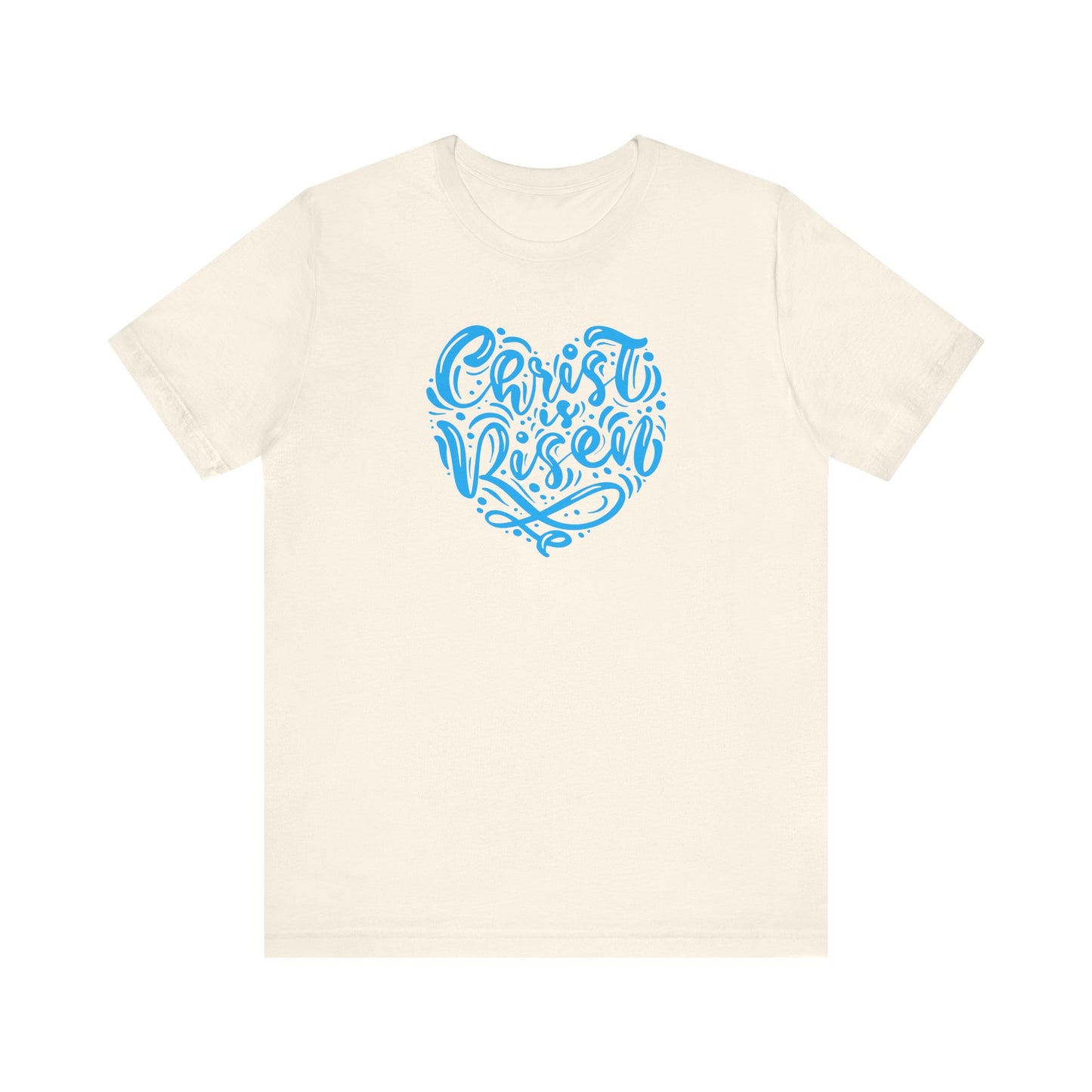 Christ is Risen Heart Shaped Blue Print Unisex Jersey Short Sleeve Tee
