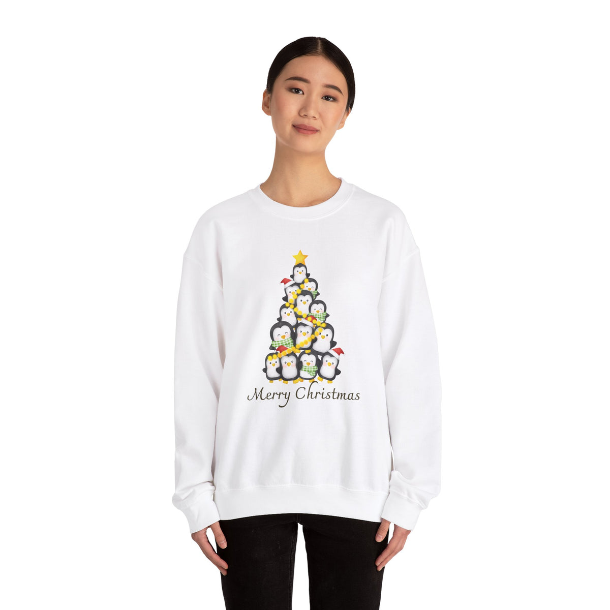 Unisex Heavy Blend Crewneck Sweatshirt Merry Christmas with Penguin Tree ππ§β¨
