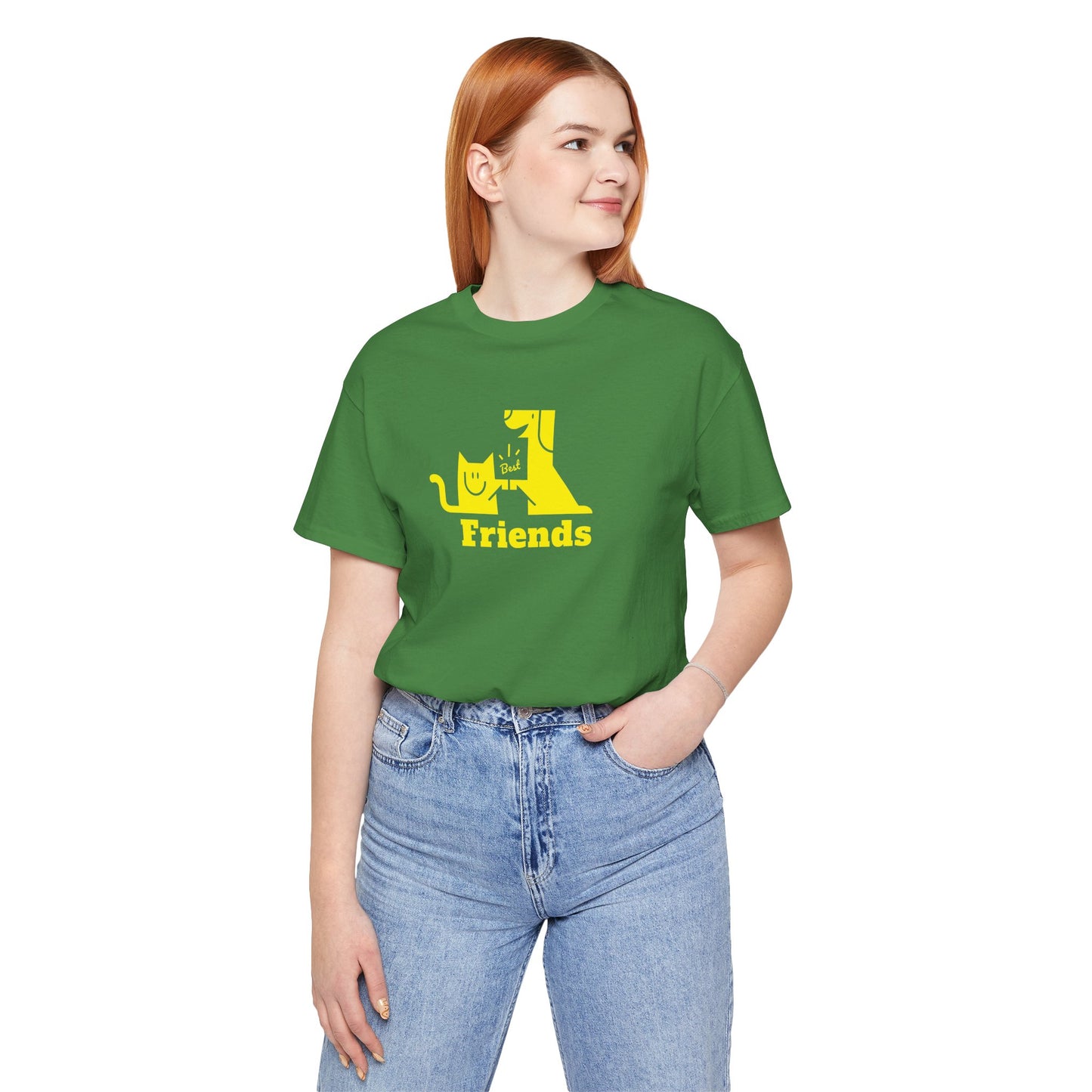 Cat & Dog Hi-5 Each Other Best Friends Yellow Print Unisex Jersey Short Sleeve Tee