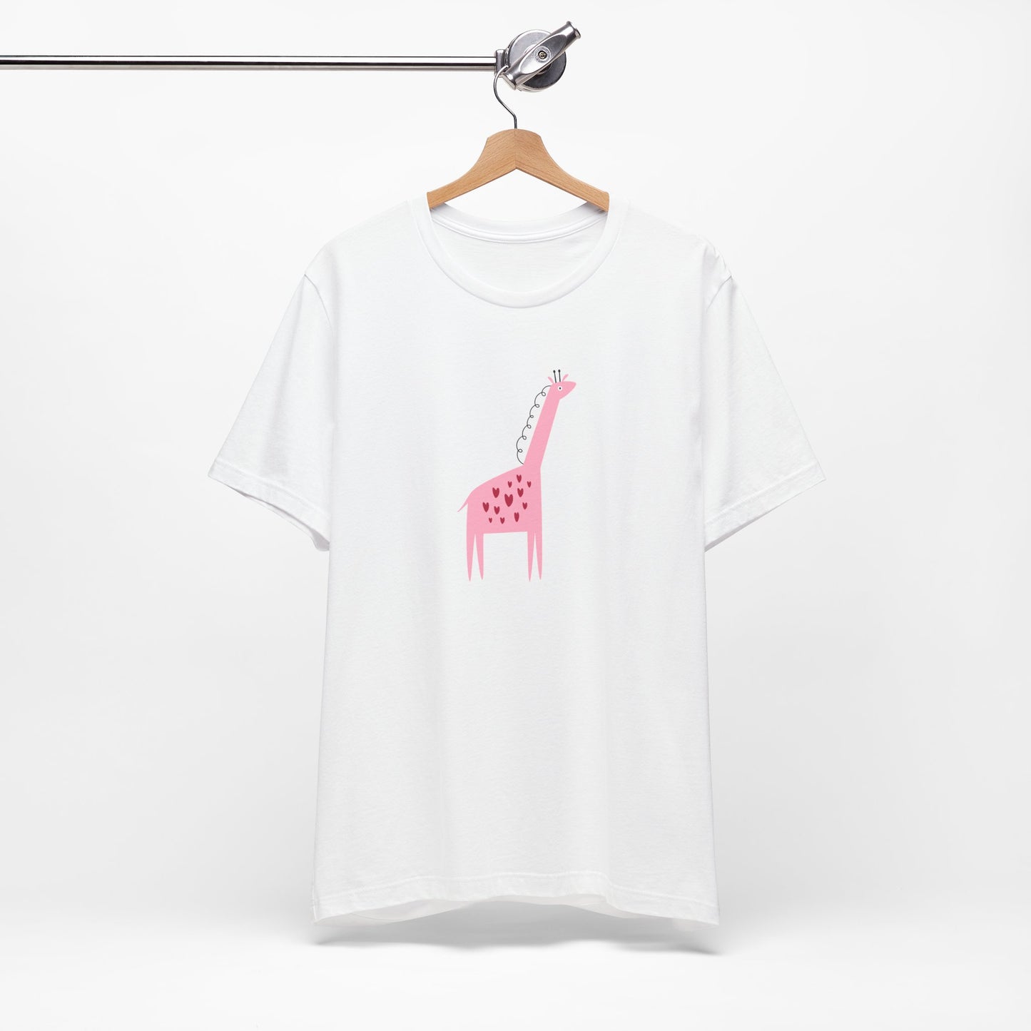 Adorable Pink Giraffe with Hearts Unisex Jersey Short Sleeve Tee
