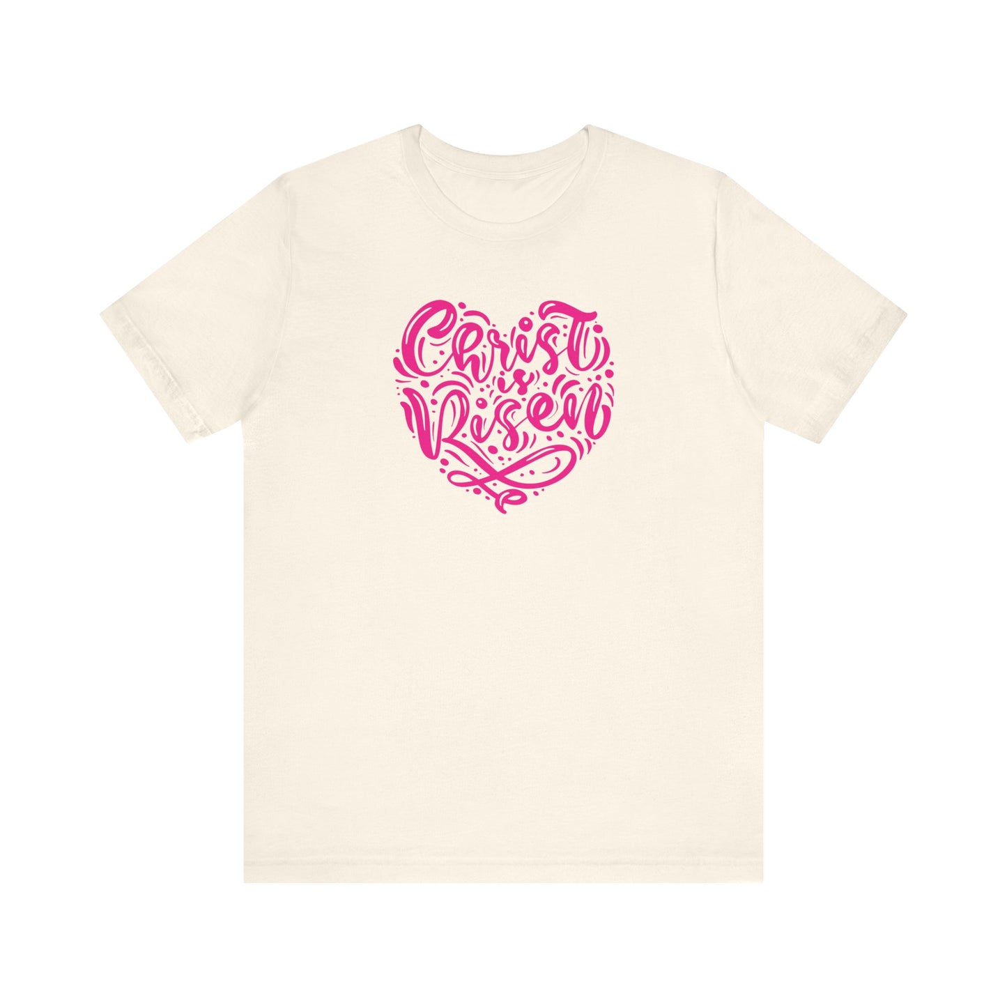 Christ is Risen Heart Shaped Pink Print Unisex Jersey Short Sleeve Tee