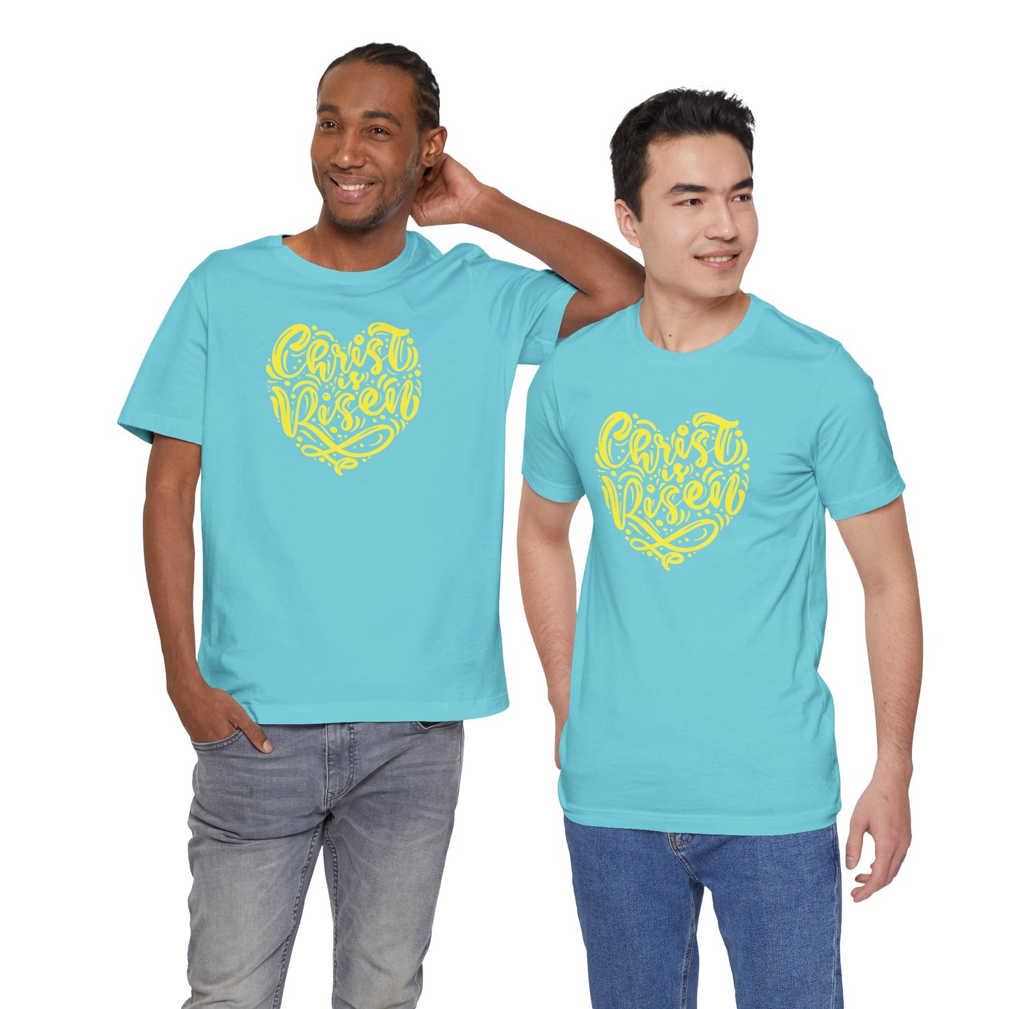 Christ is Risen Heart Shaped Yellow Print Unisex Jersey Short Sleeve Tee