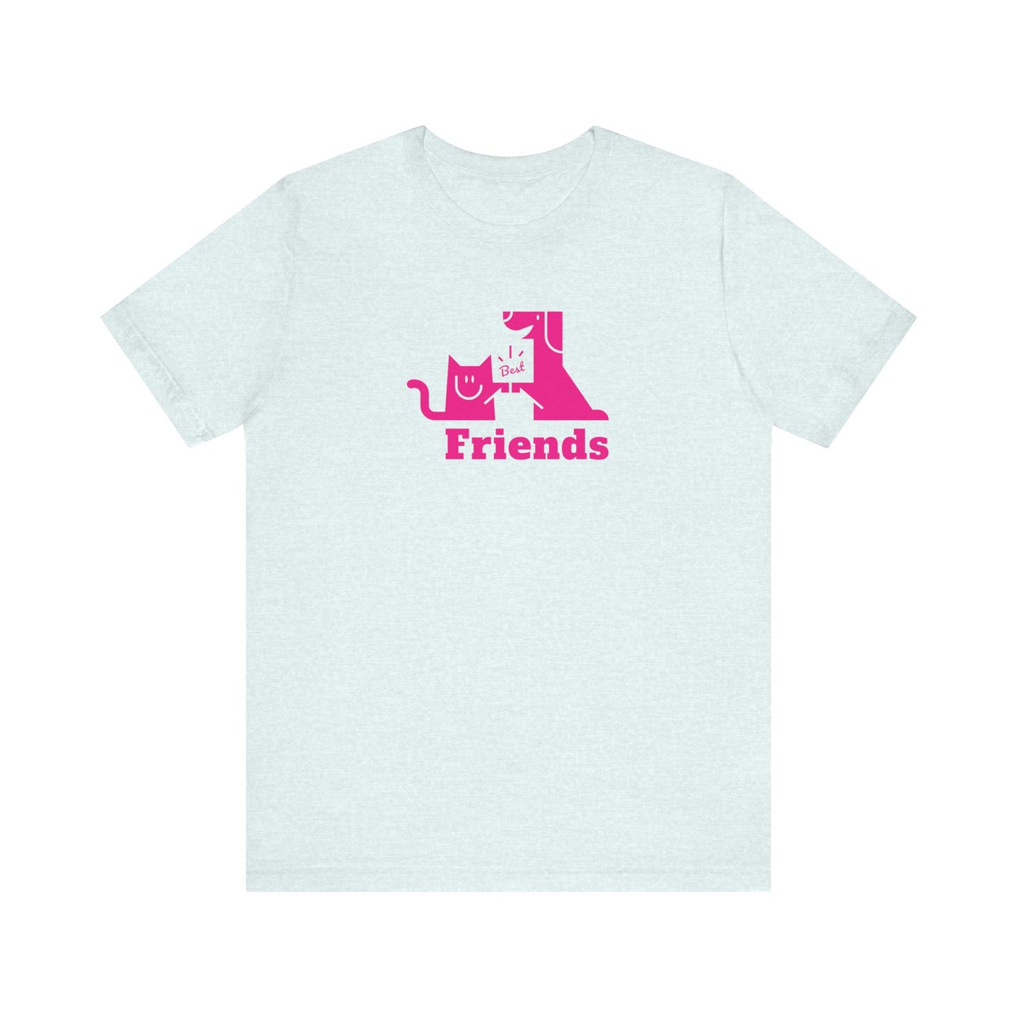 Cat & Dog Hi-5 Each Other Best Friends Pink Print Unisex Jersey Short Sleeve Tee