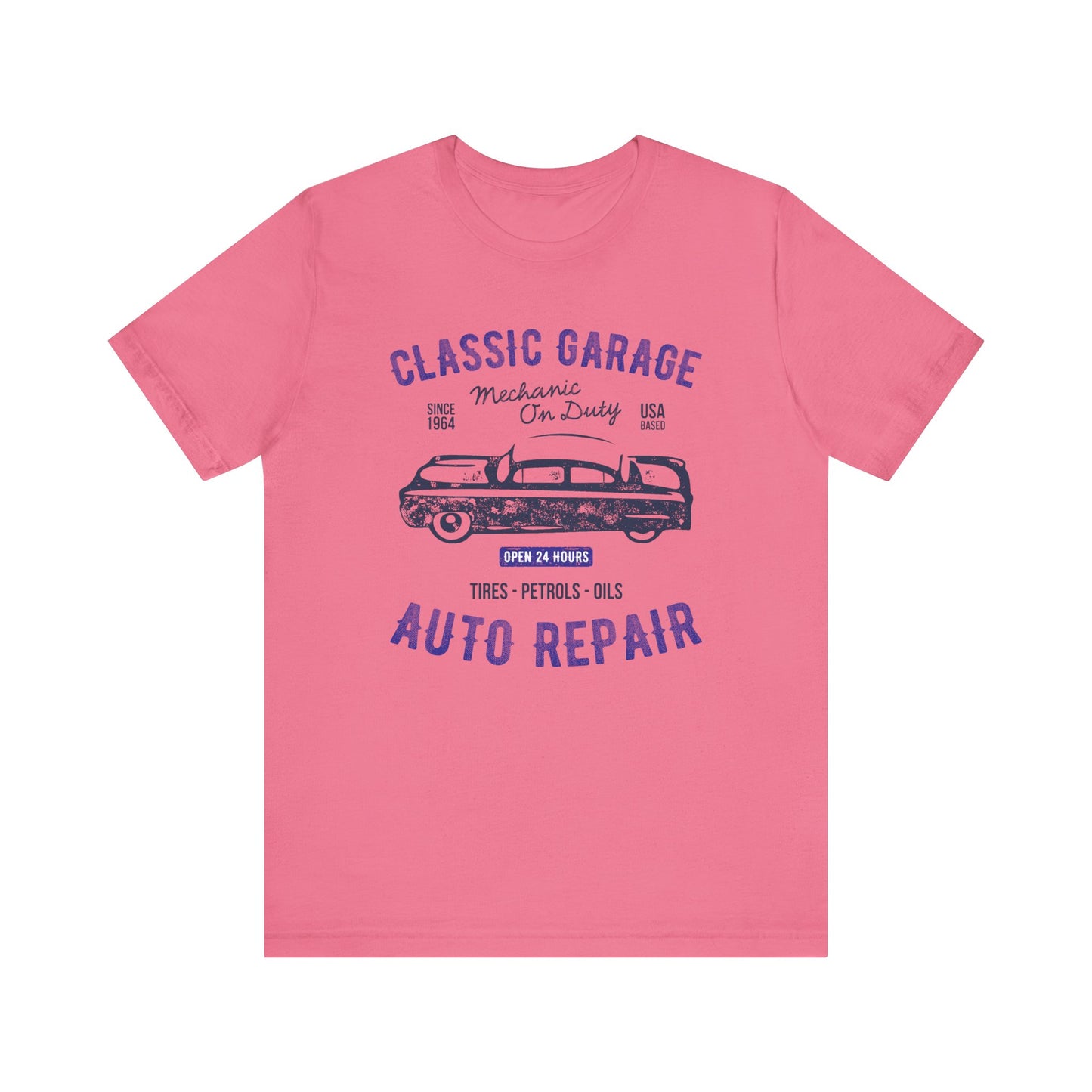 Unisex Jersey Short Sleeve Tee Classic Garage Auto Repair Navy Print