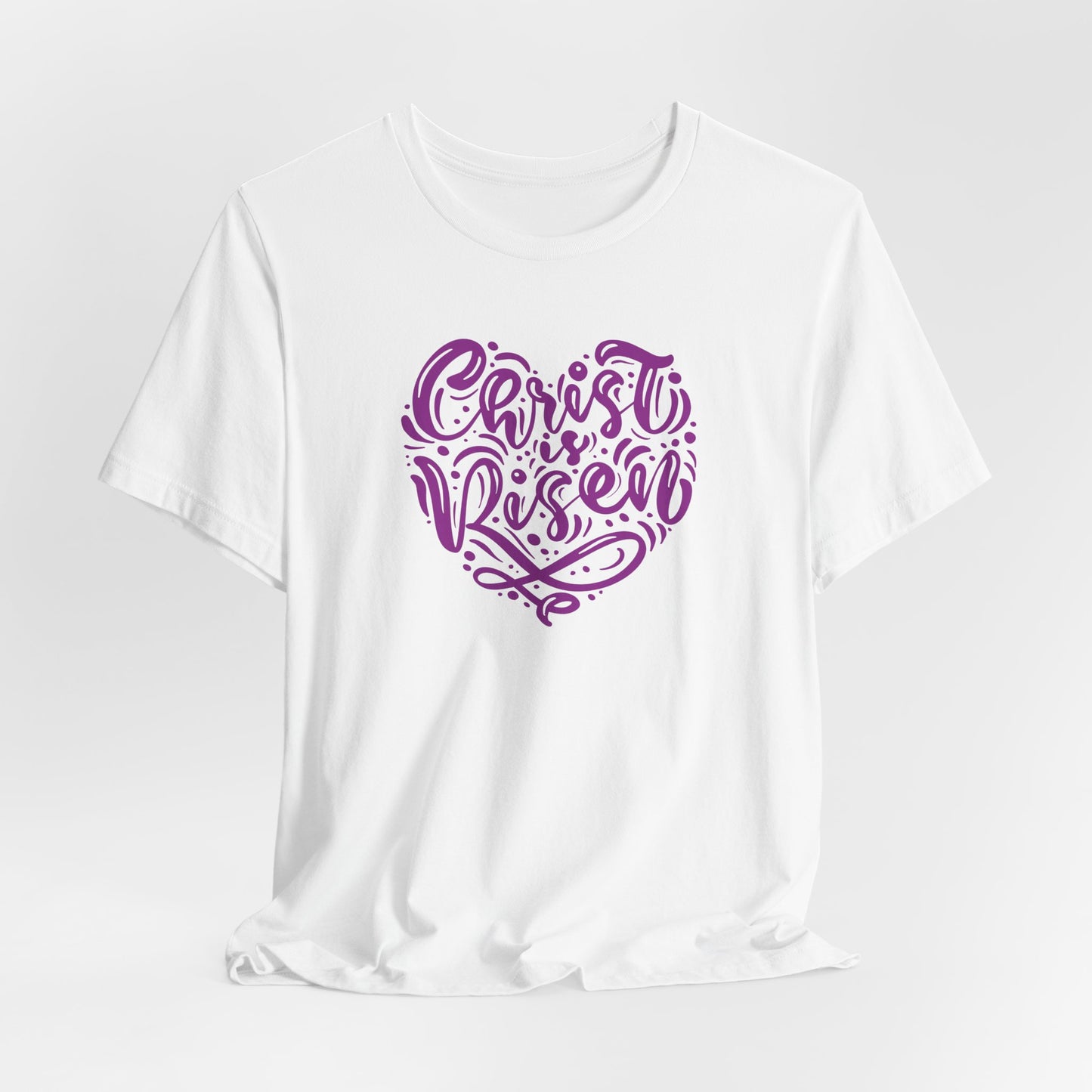 Christ is Risen Heart Shaped Purple Print Unisex Jersey Short Sleeve Tee