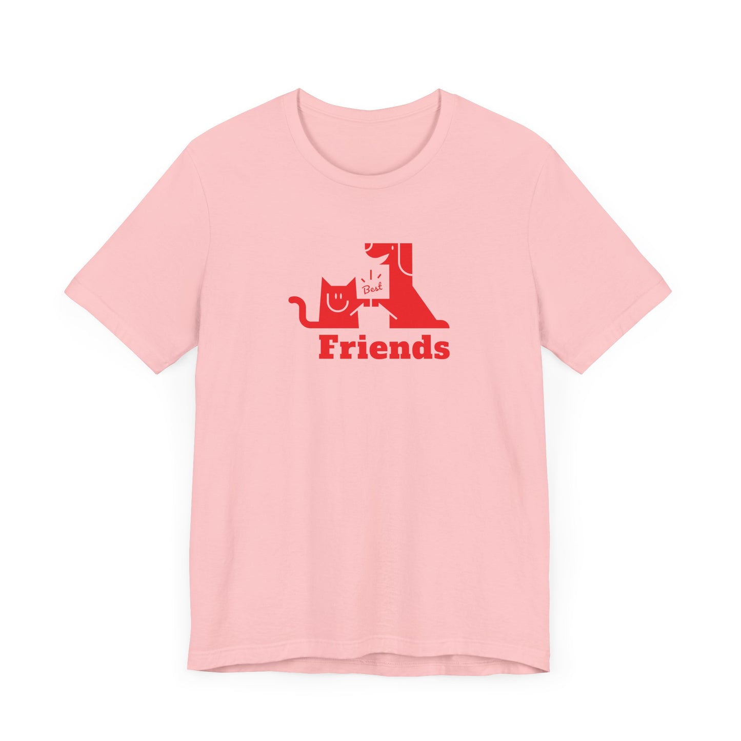 Cat & Dog Hi-5 Each Other Best Friends Red Print Unisex Jersey Short Sleeve Tee