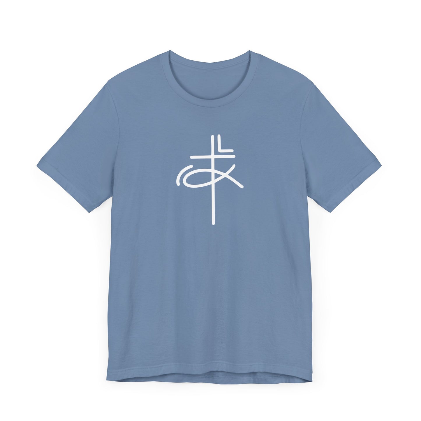 Crucifix Ichthys Jesus Fish White Print Unisex Jersey Short Sleeve Tee