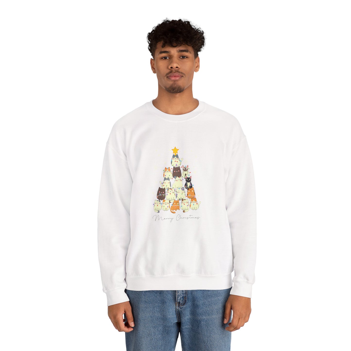 Merry Christmas Cat Tree ππΎβ¨ Unisex Heavy Blend Crewneck Sweatshirt