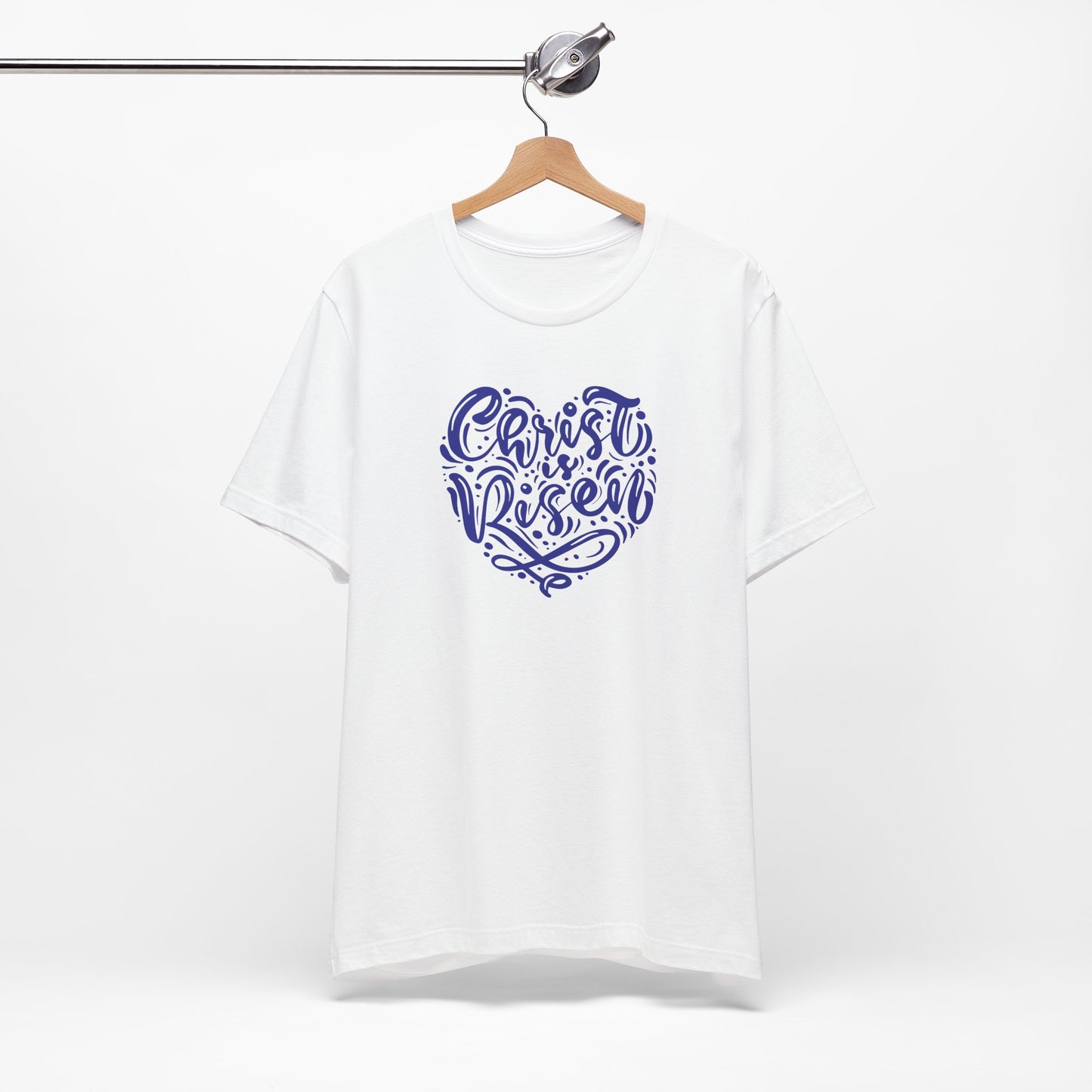 Christ is Risen Heart Shaped Navy Print Unisex Jersey Short Sleeve Tee