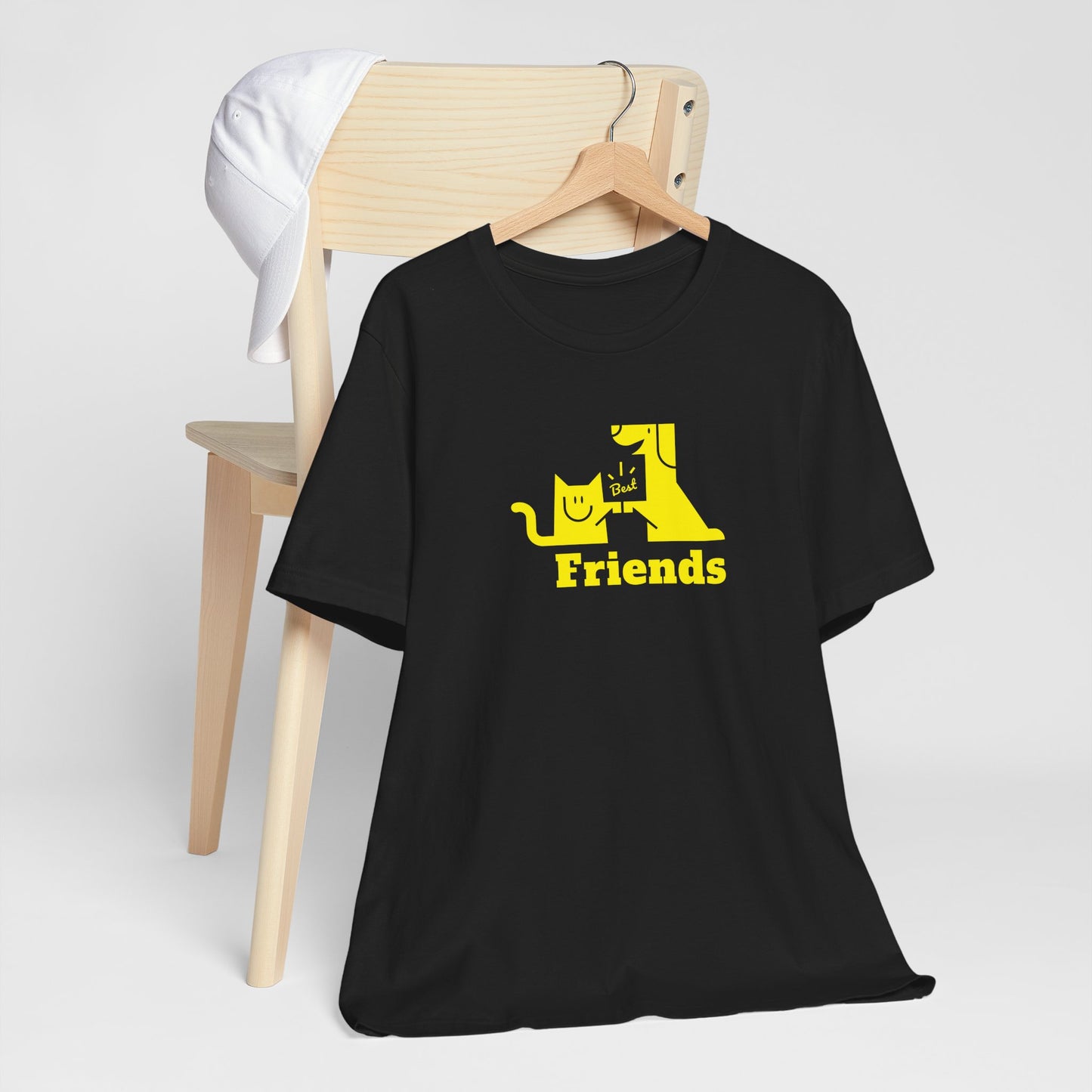 Cat & Dog Hi-5 Each Other Best Friends Yellow Print Unisex Jersey Short Sleeve Tee