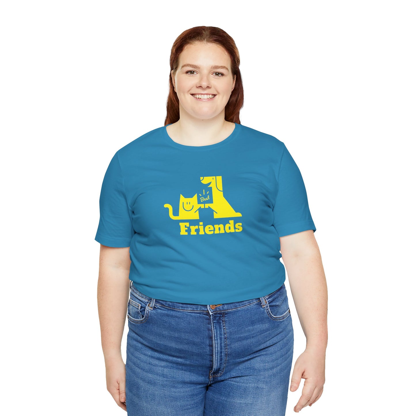 Cat & Dog Hi-5 Each Other Best Friends Yellow Print Unisex Jersey Short Sleeve Tee