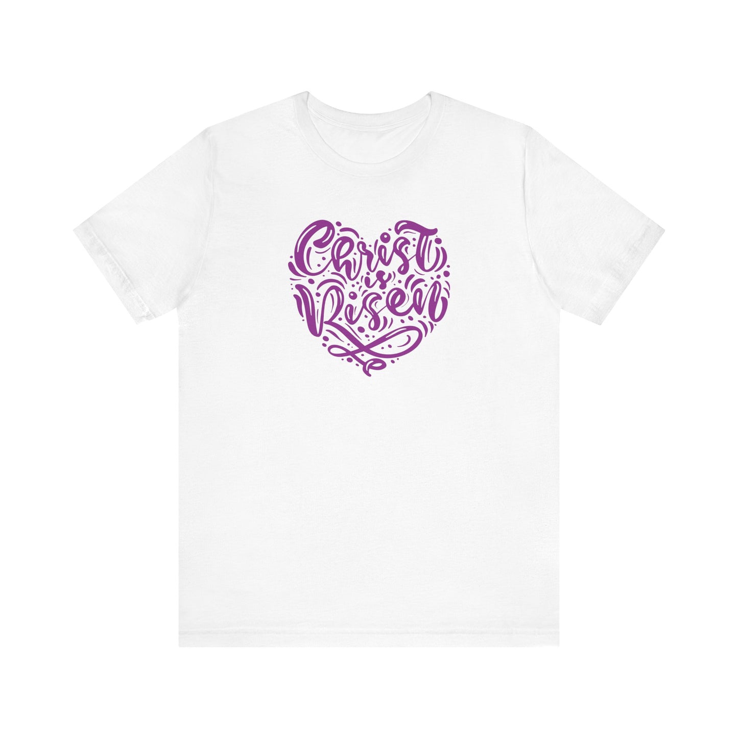 Christ is Risen Heart Shaped Purple Print Unisex Jersey Short Sleeve Tee