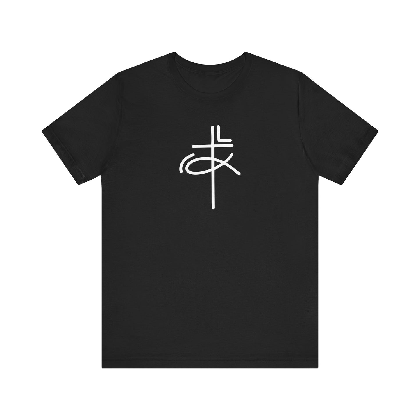 Crucifix Ichthys Jesus Fish White Print Unisex Jersey Short Sleeve Tee